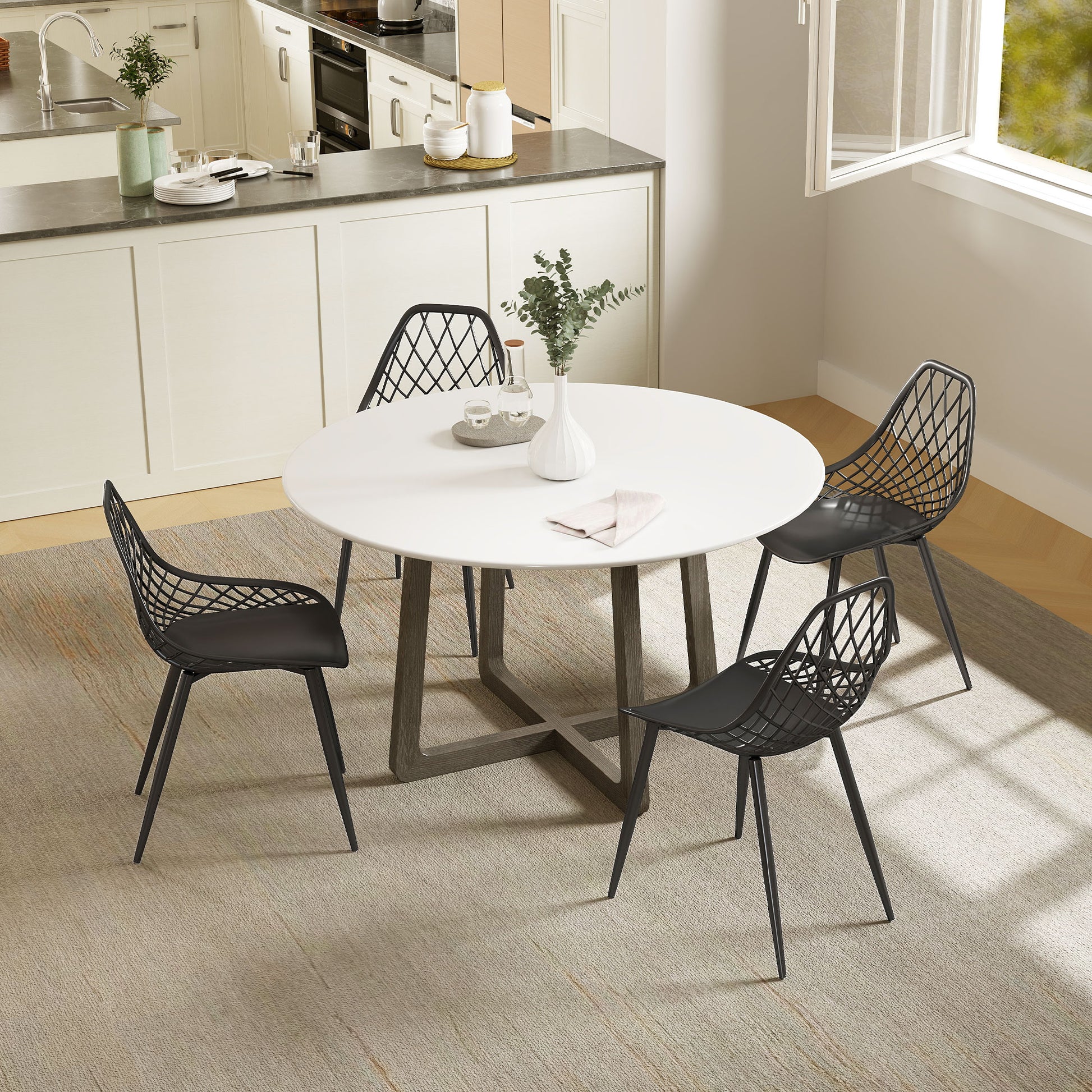 Aosom Modern Dining Chairs Set of 4 - Black Plastic with Metal Legs-Home Furnishings > Kitchen & Dining Furniture > Dining Chairs-DECOROLALA