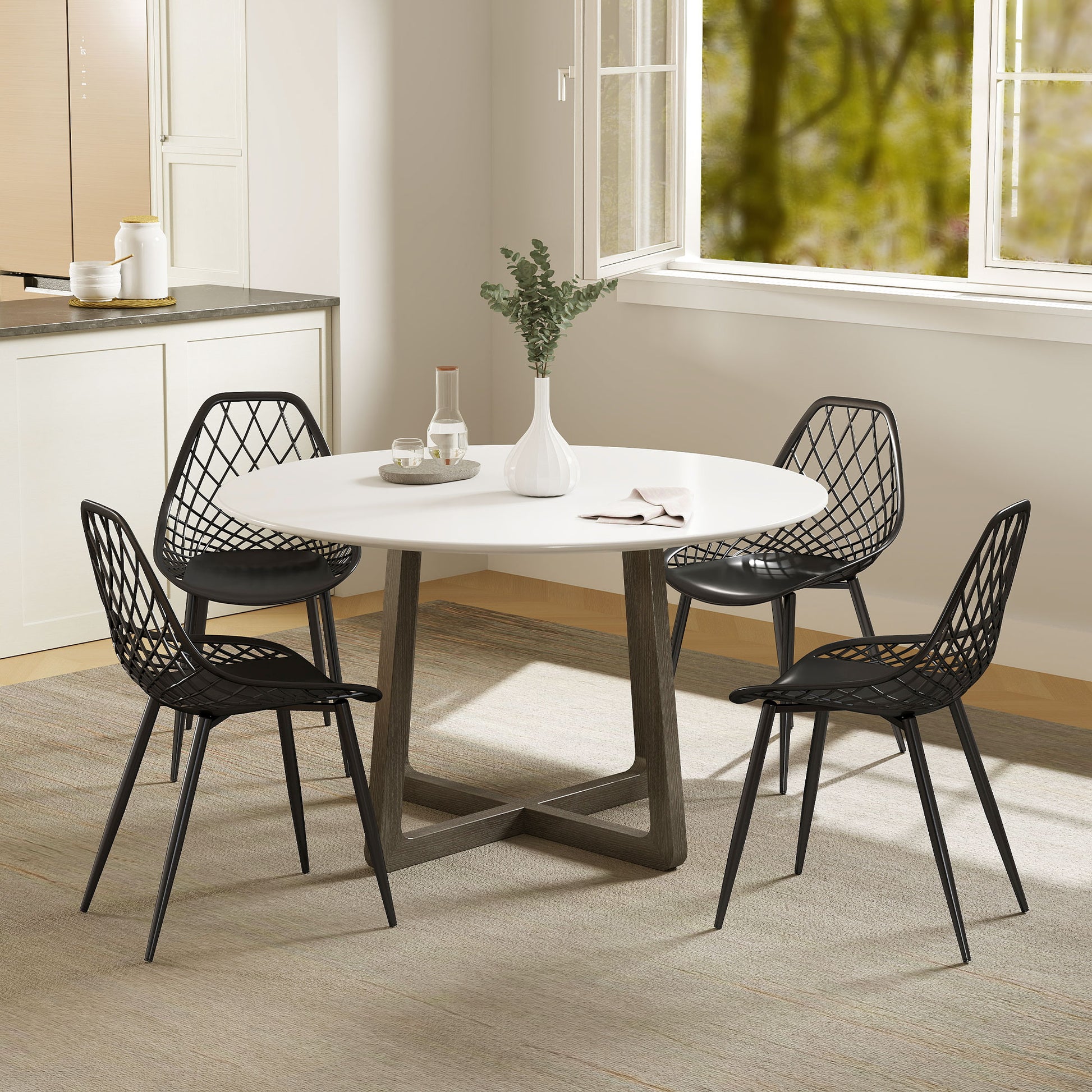 Aosom Modern Dining Chairs Set of 4 - Black Plastic with Metal Legs-Home Furnishings > Kitchen & Dining Furniture > Dining Chairs-DECOROLALA