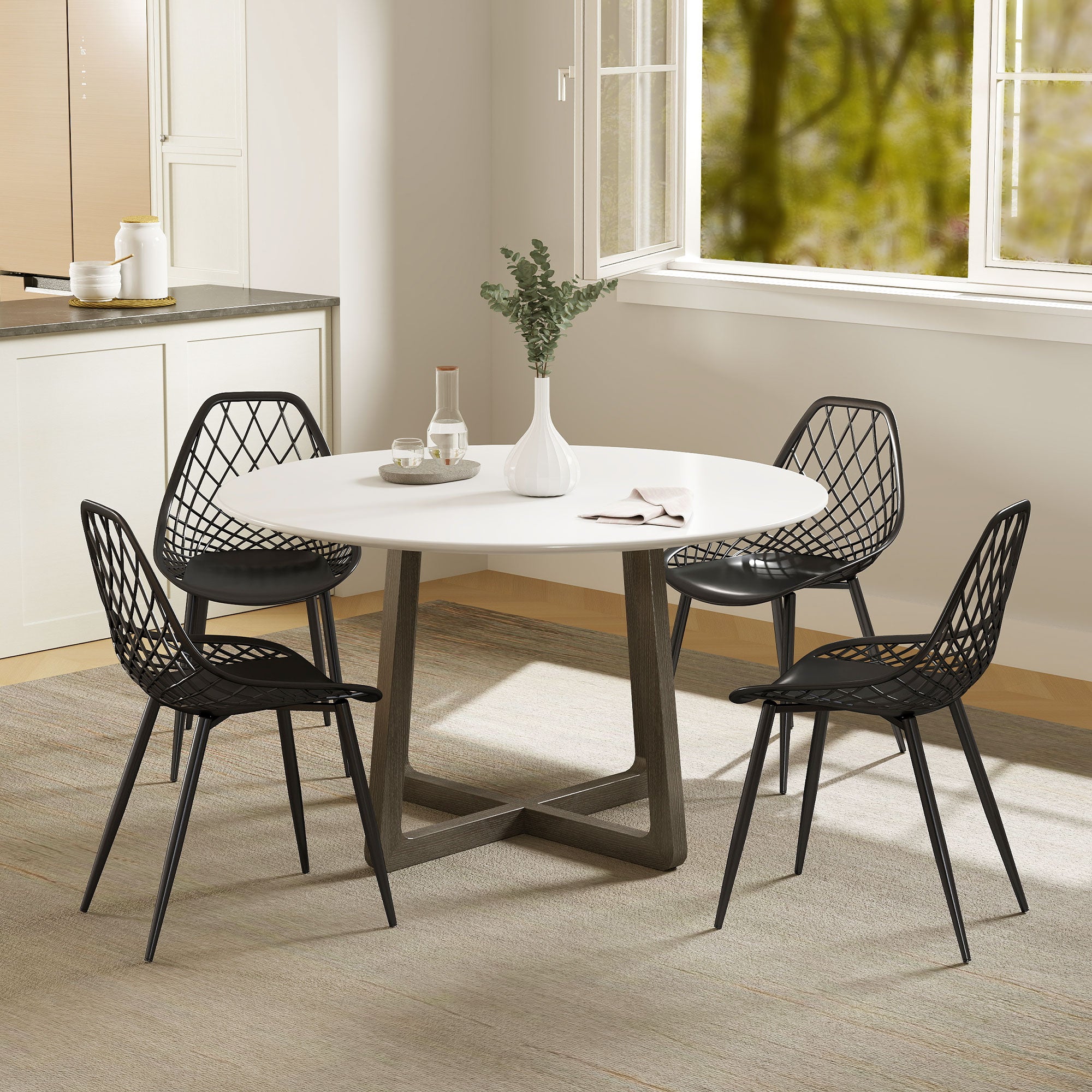 Aosom Modern Dining Chairs Set of 4 - Black Plastic with Metal Legs-Home Furnishings > Kitchen & Dining Furniture > Dining Chairs-DECOROLALA