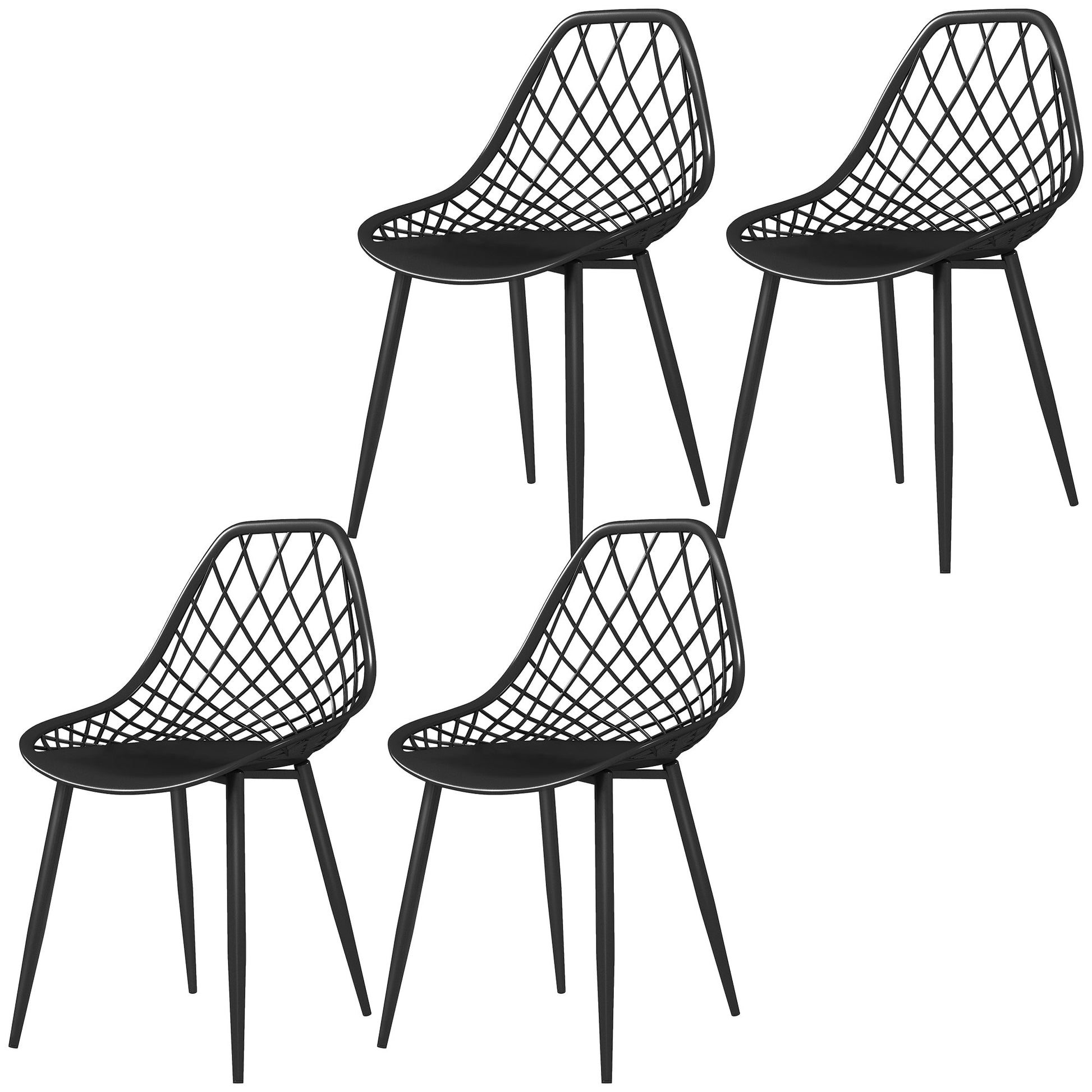 Aosom Modern Dining Chairs Set of 4 - Black Plastic with Metal Legs-Home Furnishings > Kitchen & Dining Furniture > Dining Chairs-DECOROLALA