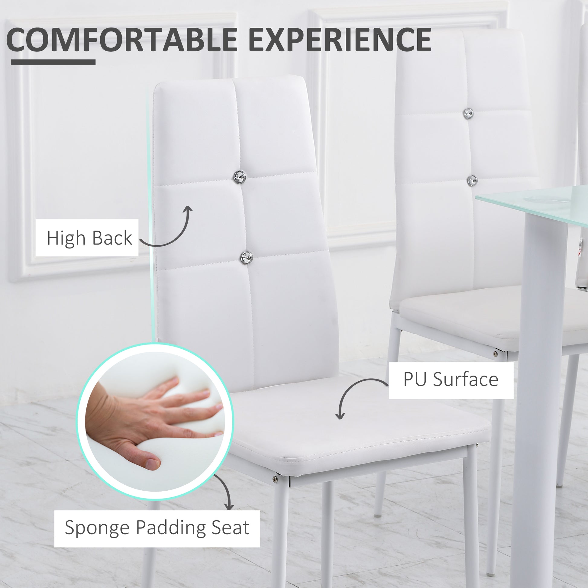 Aosom Modern Dining Chairs Set of 4 - White Button Tufted PU Seat-Home Furnishings > Kitchen & Dining Furniture > Dining Chairs-DECOROLALA