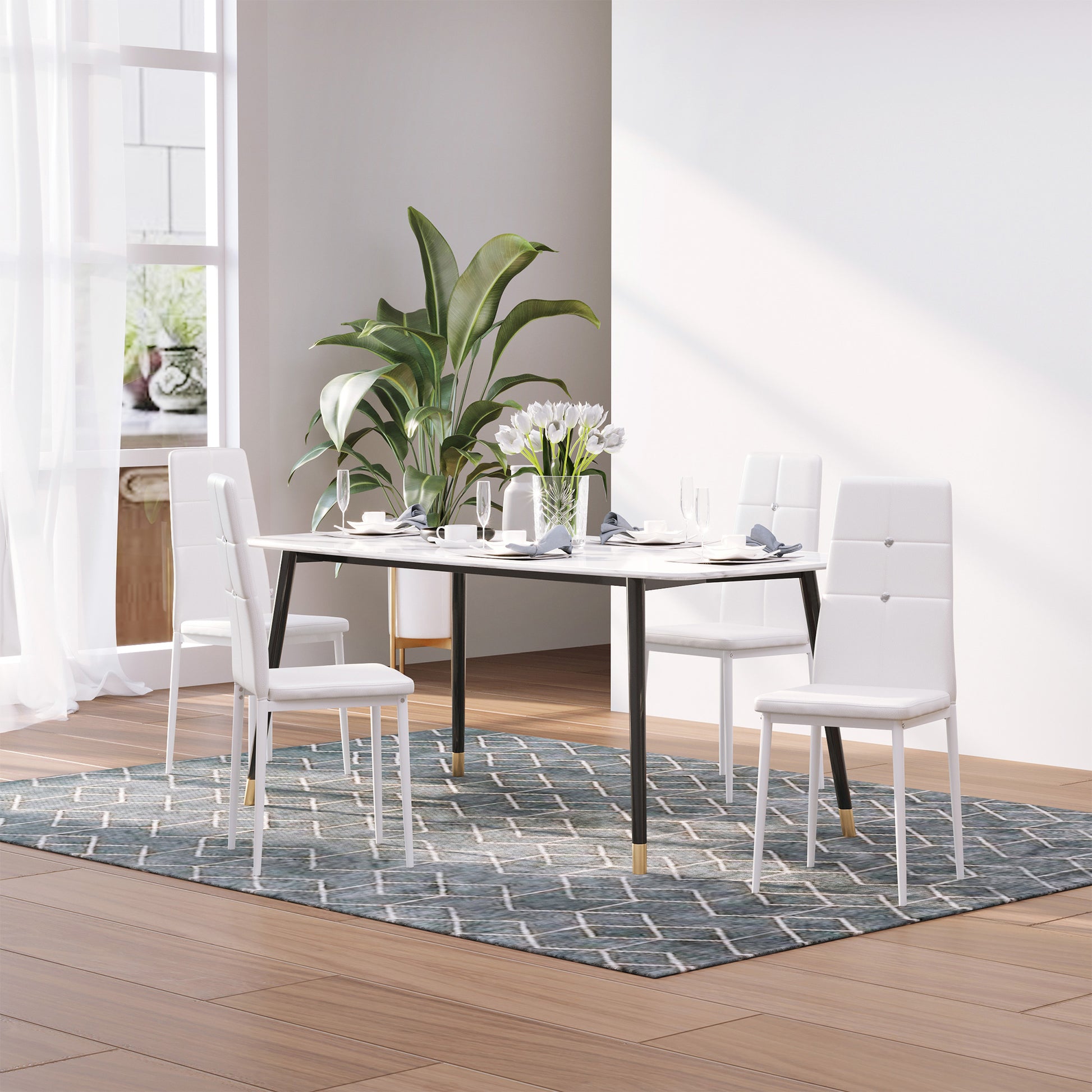 Aosom Modern Dining Chairs Set of 4 - White Button Tufted PU Seat-Home Furnishings > Kitchen & Dining Furniture > Dining Chairs-DECOROLALA