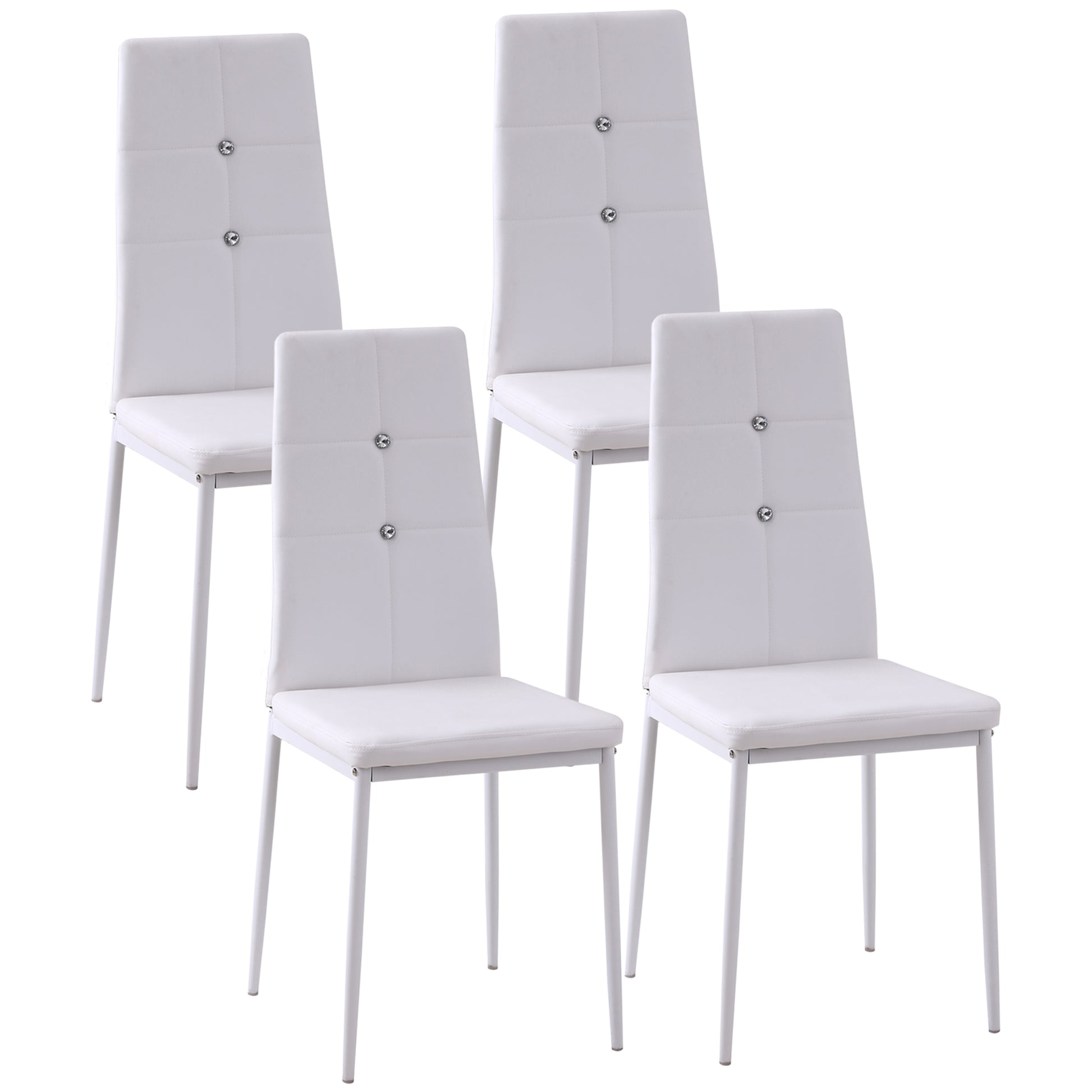 Aosom Modern Dining Chairs Set of 4 - White Button Tufted PU Seat-Home Furnishings > Kitchen & Dining Furniture > Dining Chairs-DECOROLALA