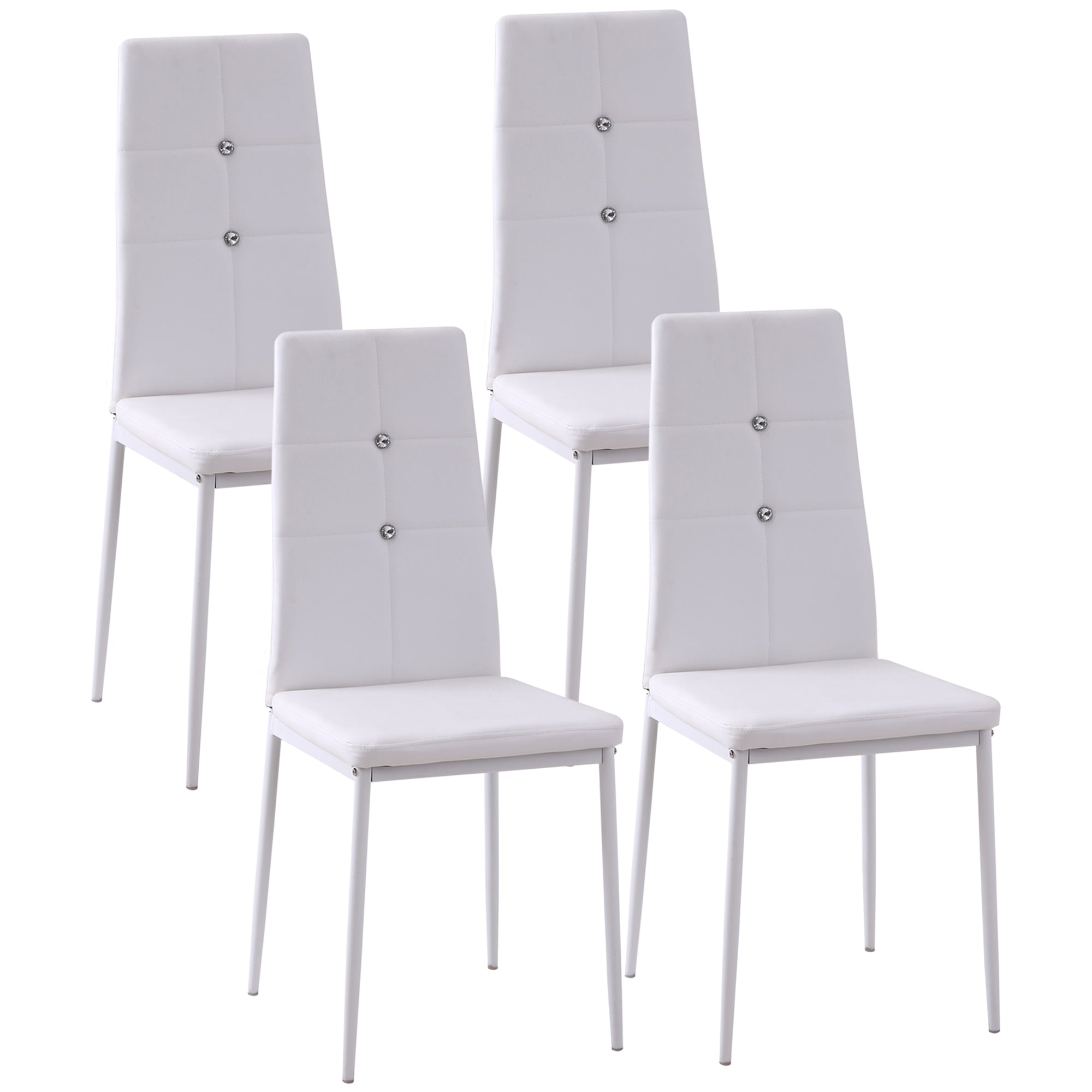 Aosom Modern Dining Chairs Set of 4 - White Button Tufted PU Seat-Home Furnishings > Kitchen & Dining Furniture > Dining Chairs-DECOROLALA