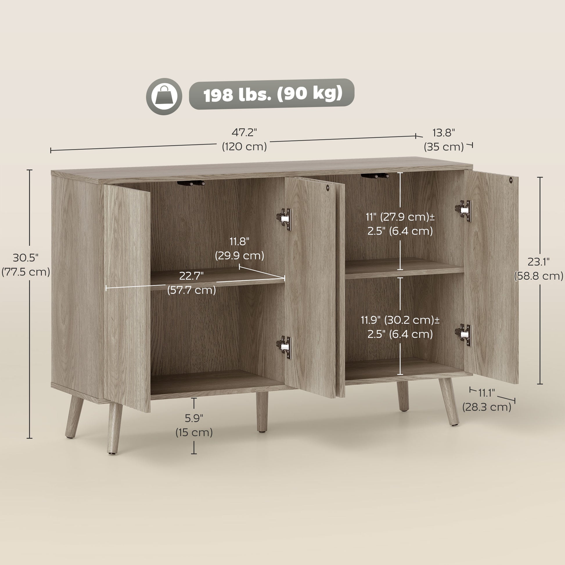 Aosom Modern Fluted Sideboard Buffet Cabinet - Light Grey-DECOROLALA