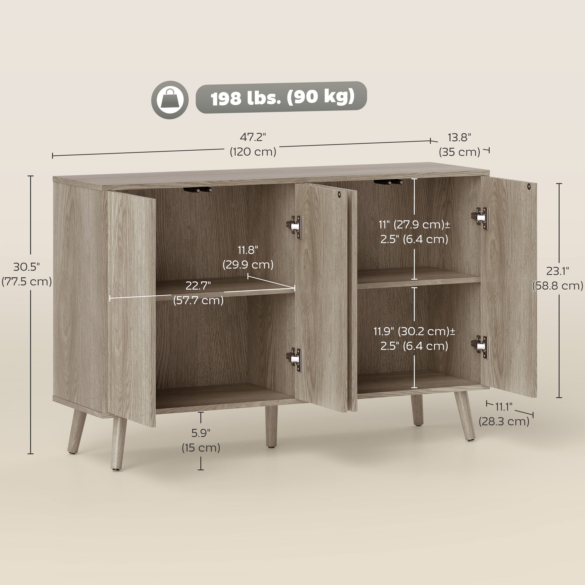 Aosom Modern Fluted Sideboard Buffet Cabinet - Light Grey-DECOROLALA