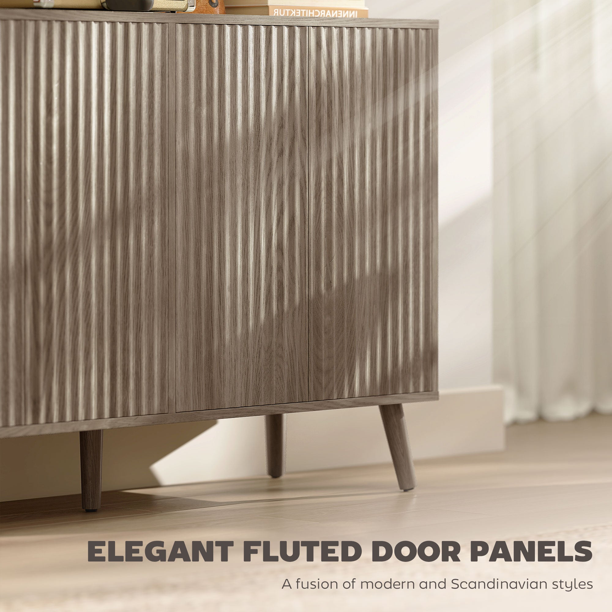 Aosom Modern Fluted Sideboard Buffet Cabinet - Light Grey-DECOROLALA