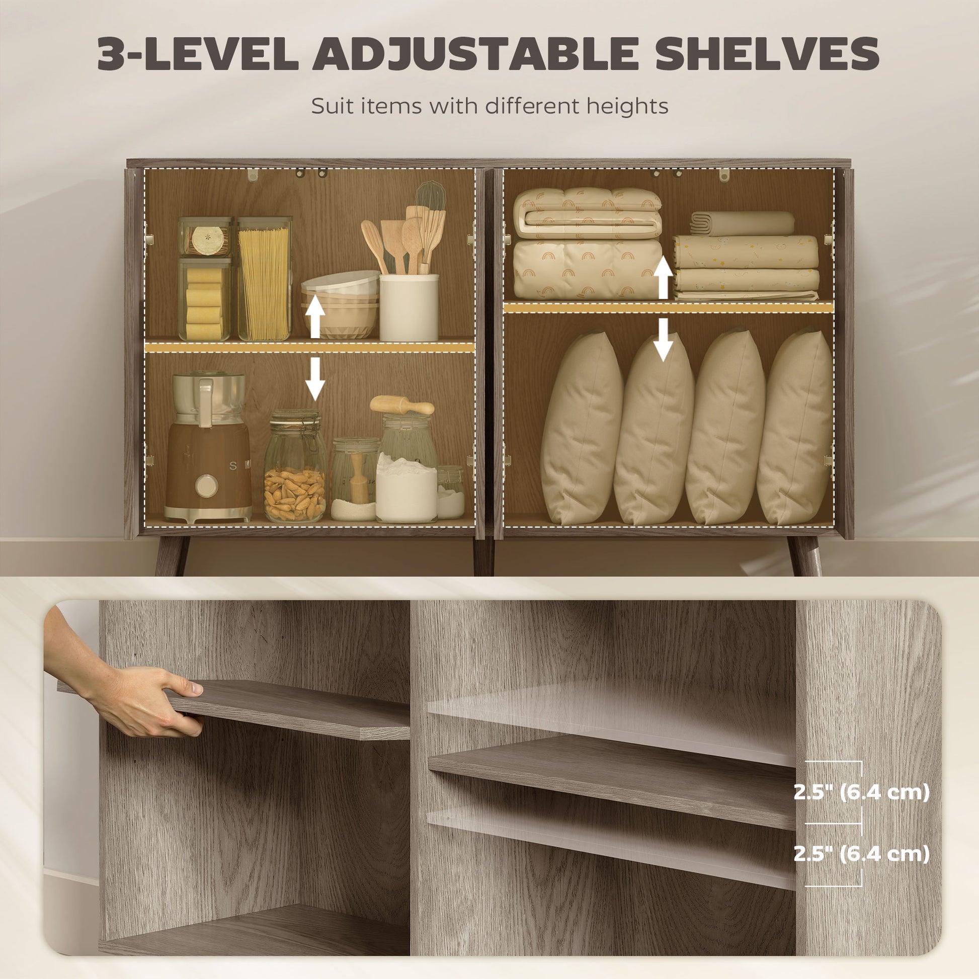 Aosom Modern Fluted Sideboard Buffet Cabinet - Light Grey-DECOROLALA