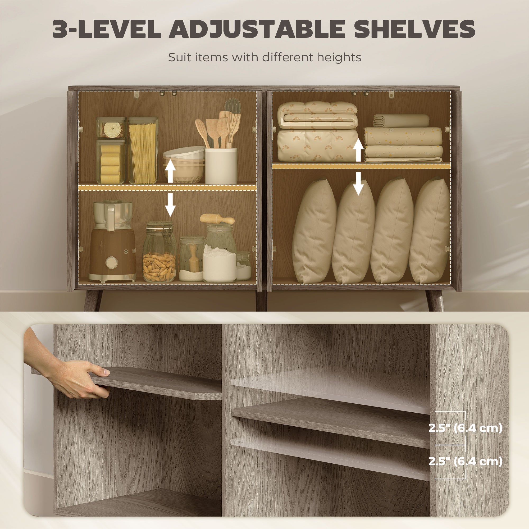Aosom Modern Fluted Sideboard Buffet Cabinet - Light Grey-DECOROLALA