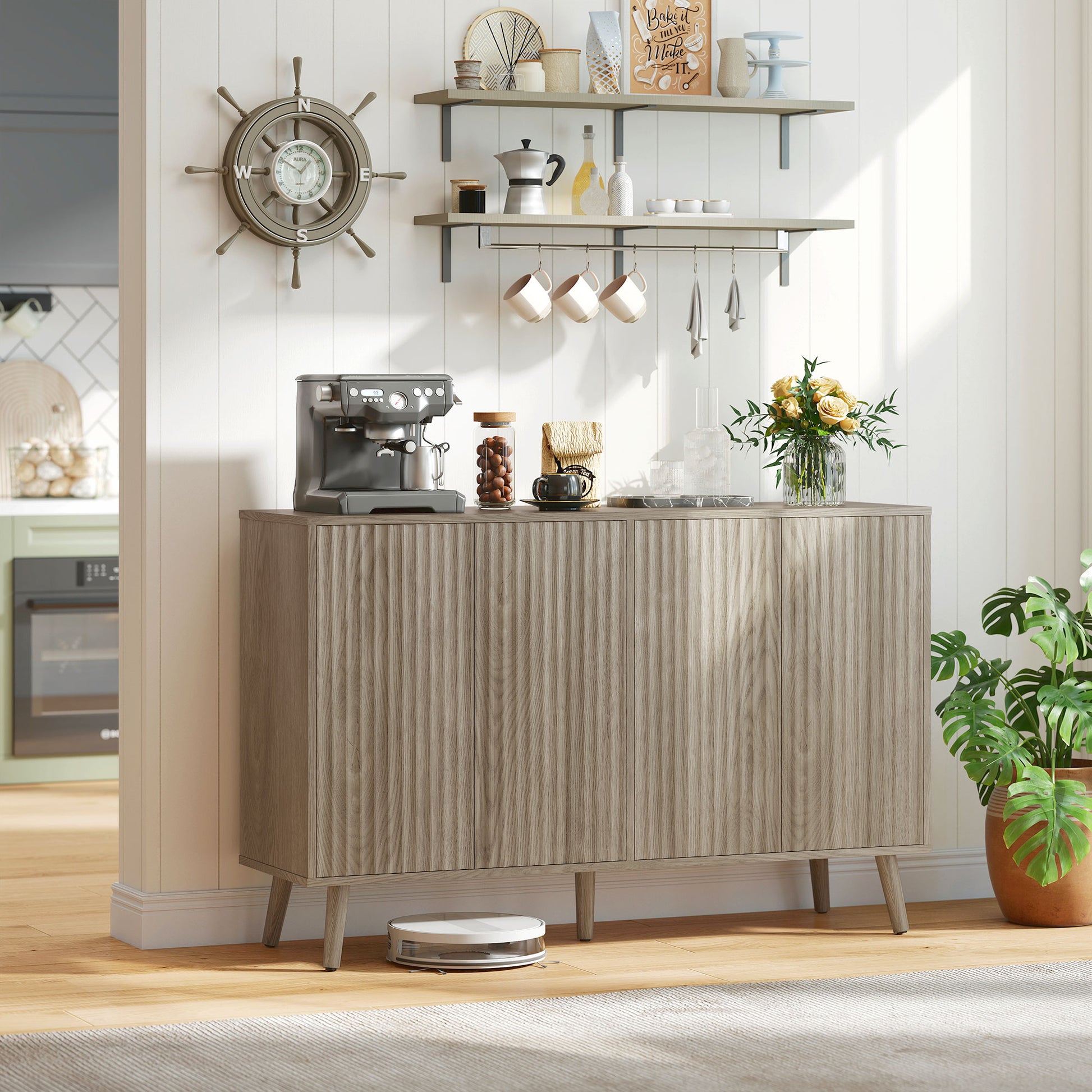 Aosom Modern Fluted Sideboard Buffet Cabinet - Light Grey-DECOROLALA