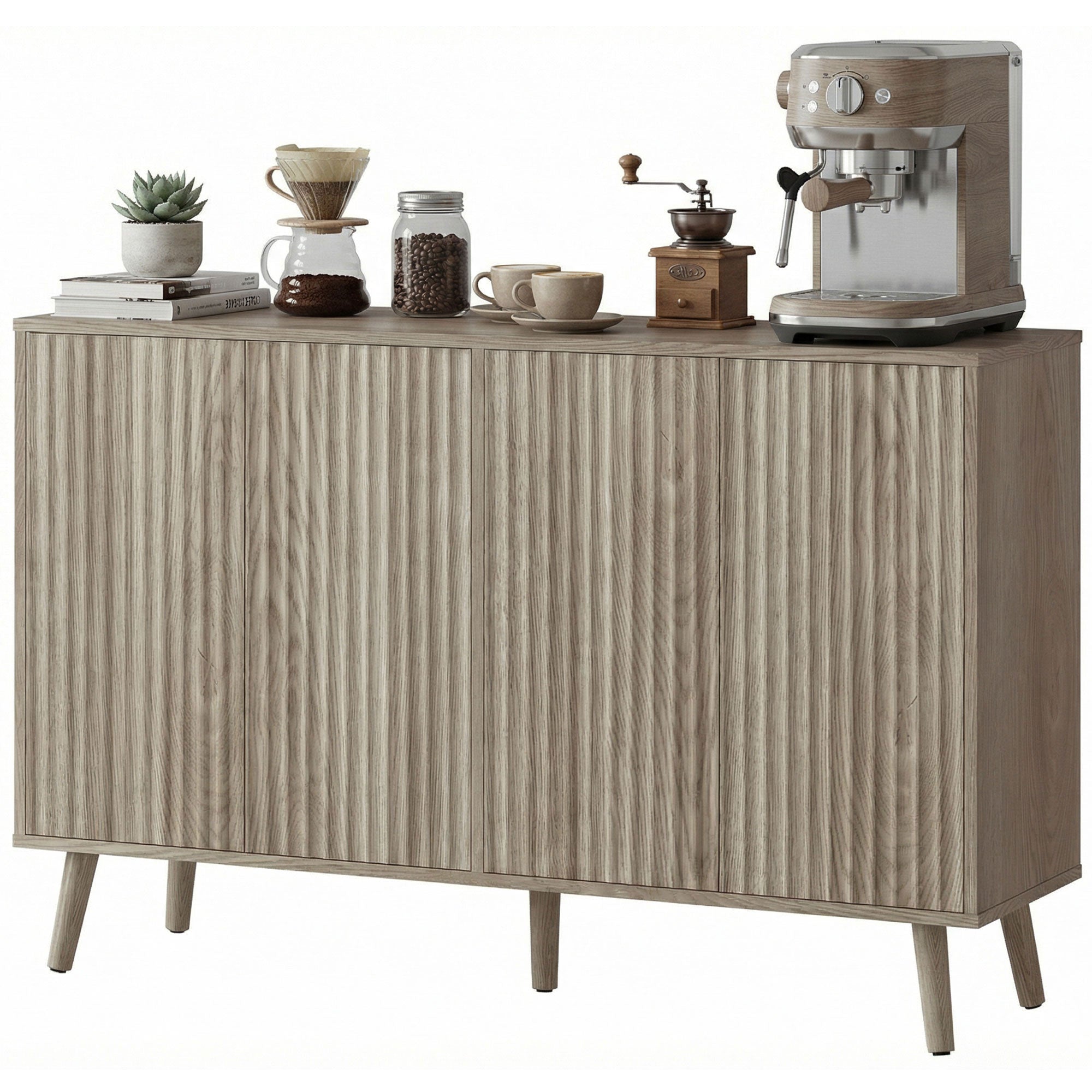Aosom Modern Fluted Sideboard Buffet Cabinet - Light Grey-DECOROLALA