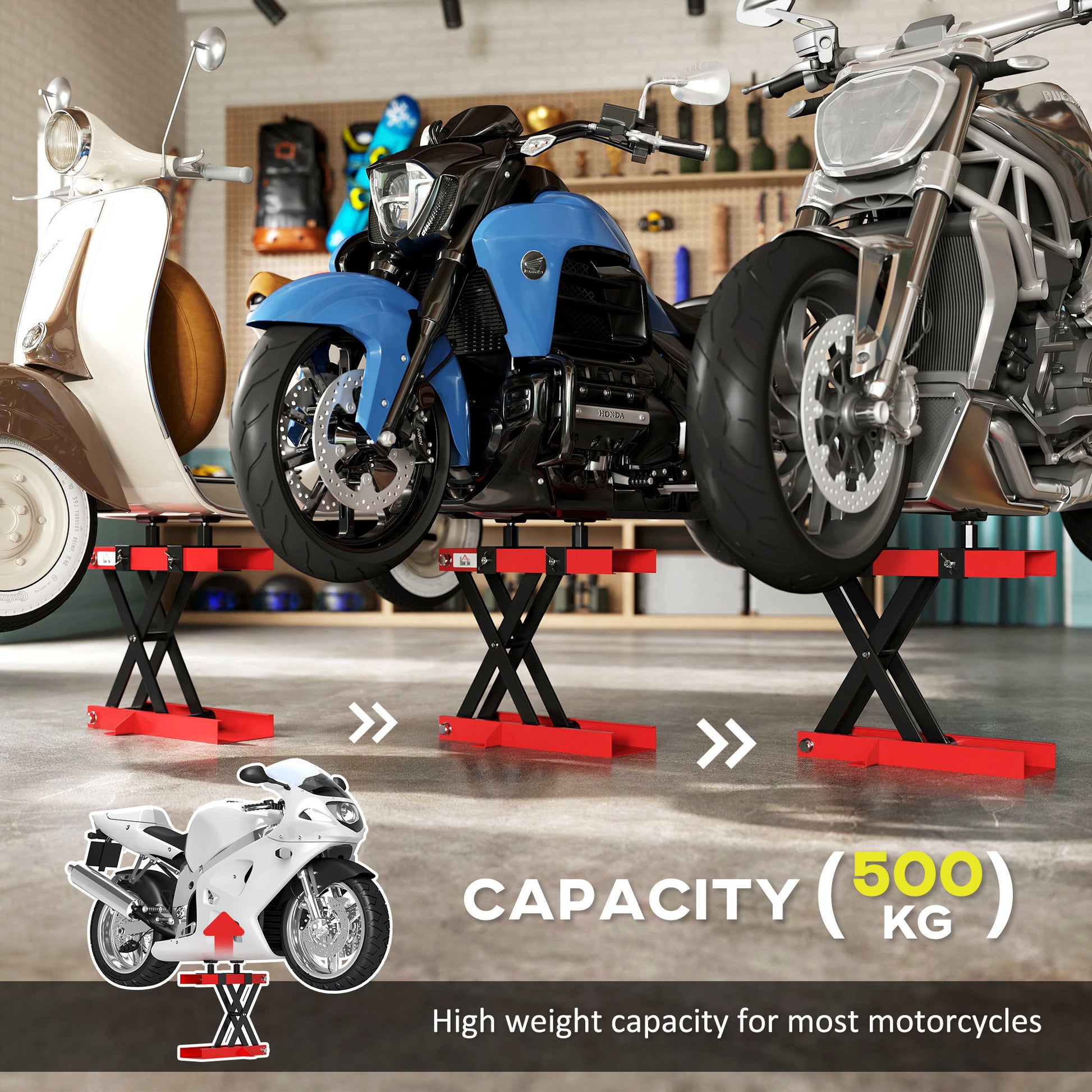 Aosom Motorcycle Scissor Lift Jack - 1100 lbs Steel Stand, Red-Home Improvement > Tools > Automotive-DECOROLALA