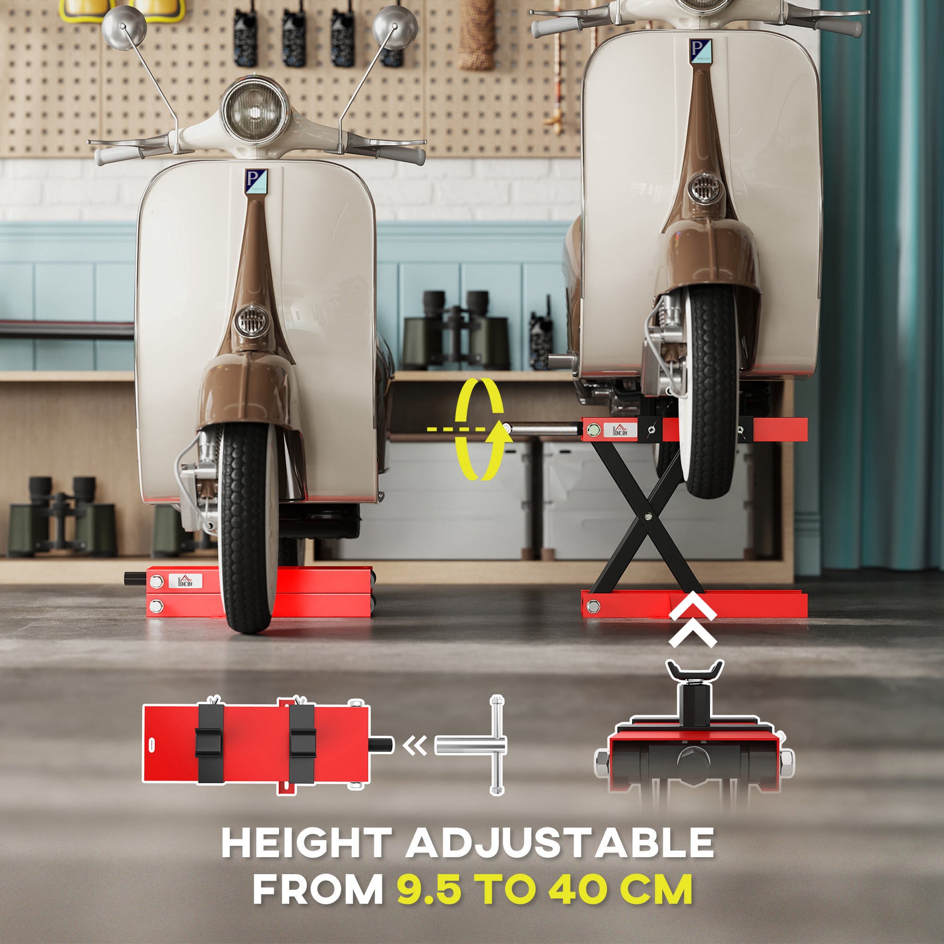 Aosom Motorcycle Scissor Lift Jack - 1100 lbs Steel Stand, Red-Home Improvement > Tools > Automotive-DECOROLALA