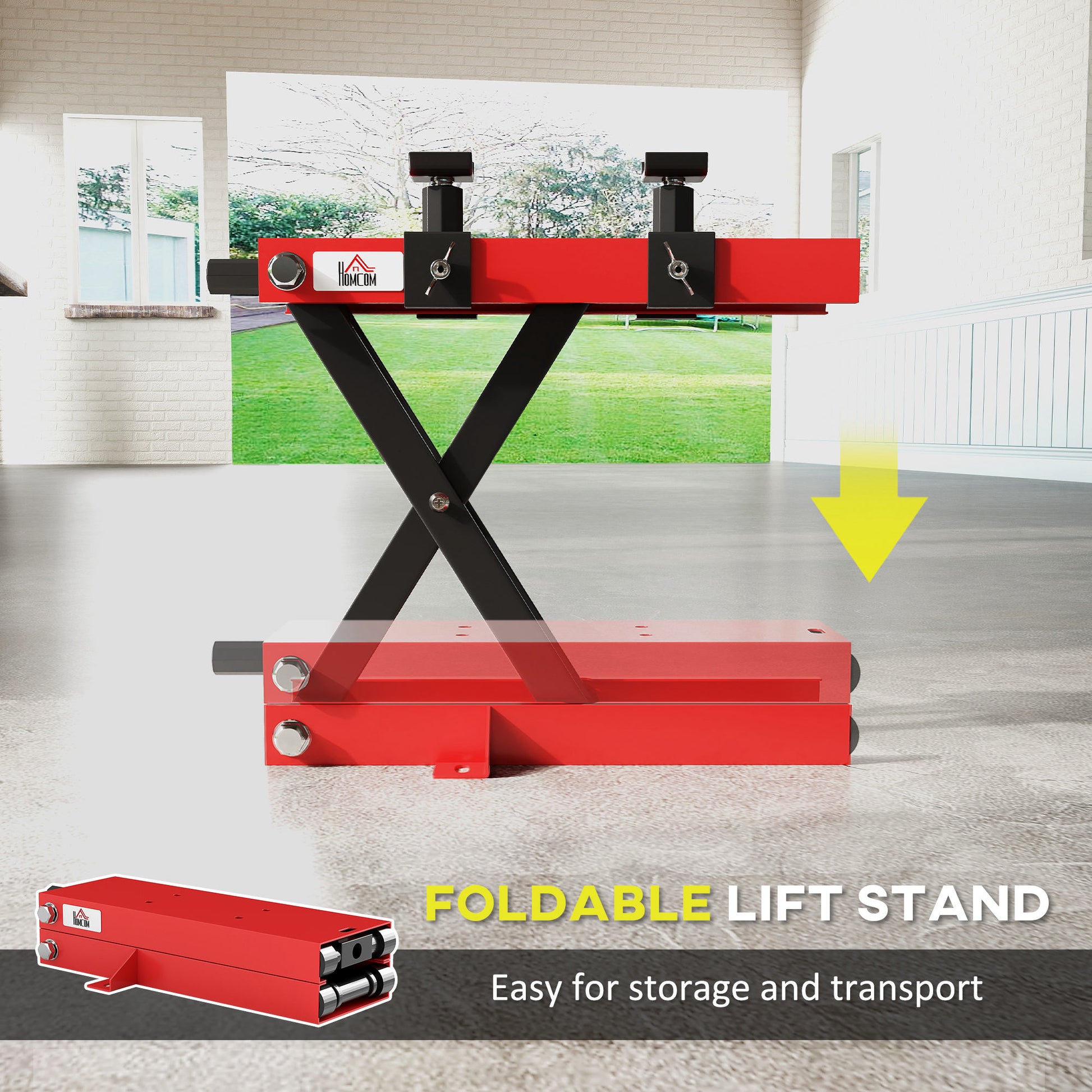 Aosom Motorcycle Scissor Lift Jack - 1100 lbs Steel Stand, Red-Home Improvement > Tools > Automotive-DECOROLALA