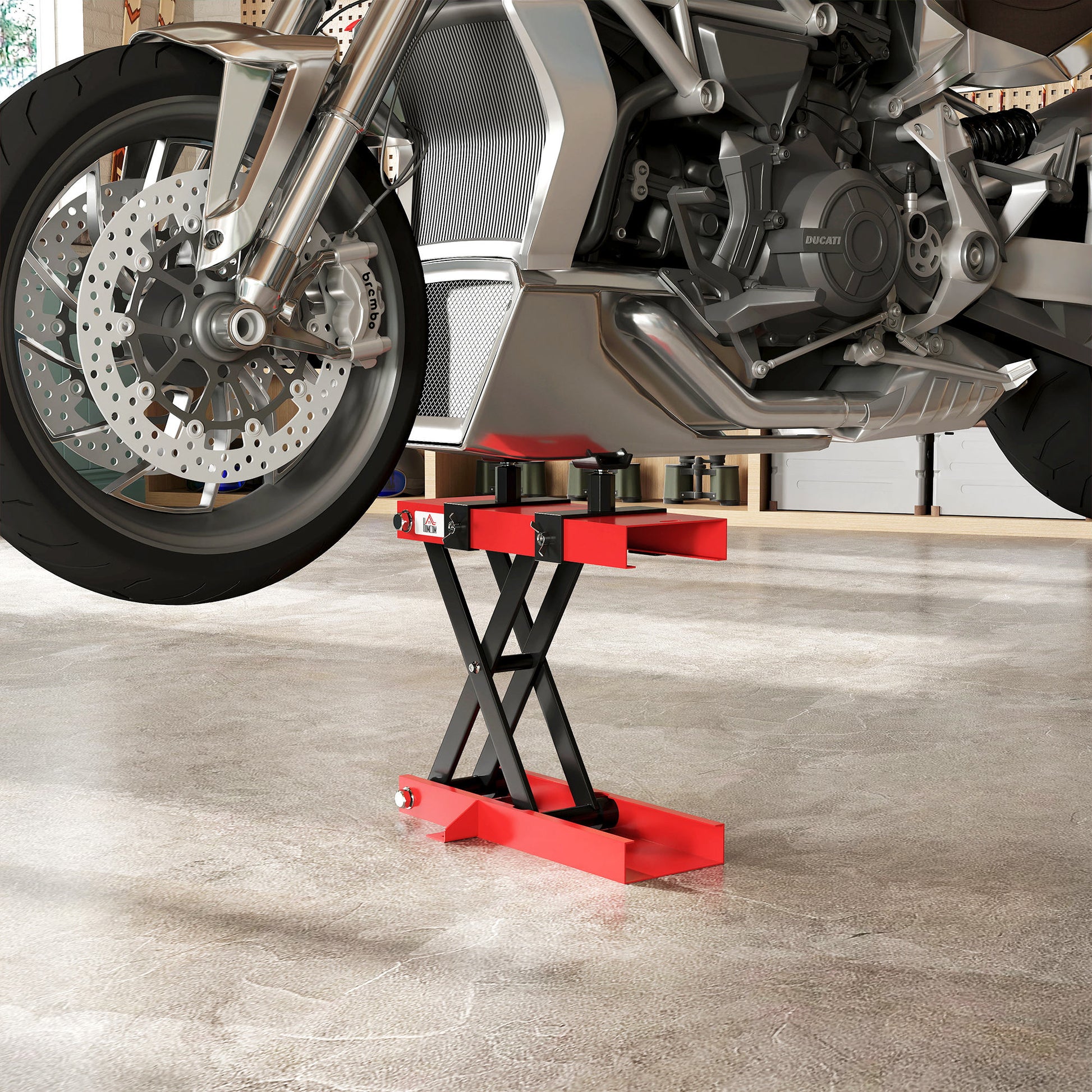 Aosom Motorcycle Scissor Lift Jack - 1100 lbs Steel Stand, Red-Home Improvement > Tools > Automotive-DECOROLALA