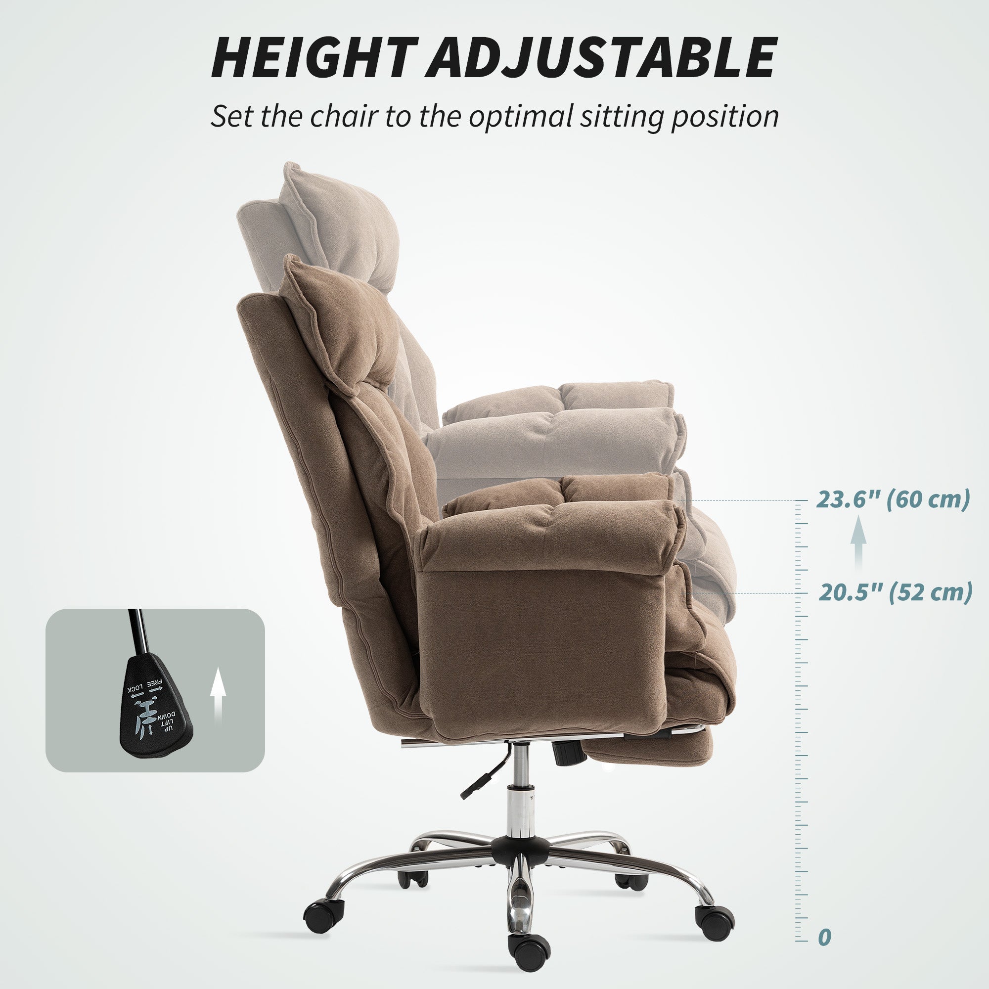 Desk Chair, Computer Office Chair with Footrest, Adjustable Backrest and Headrest, Light Brown-Office Products > Office Furniture > Office Chairs > Executive & Manager Chairs-DECOROLALA