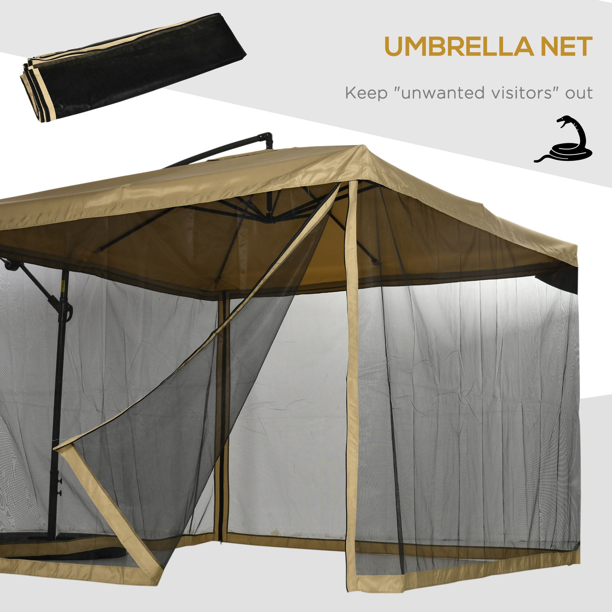 Aosom Offset Patio Umbrella 10ft Square - Beige Net-DECOROLALA