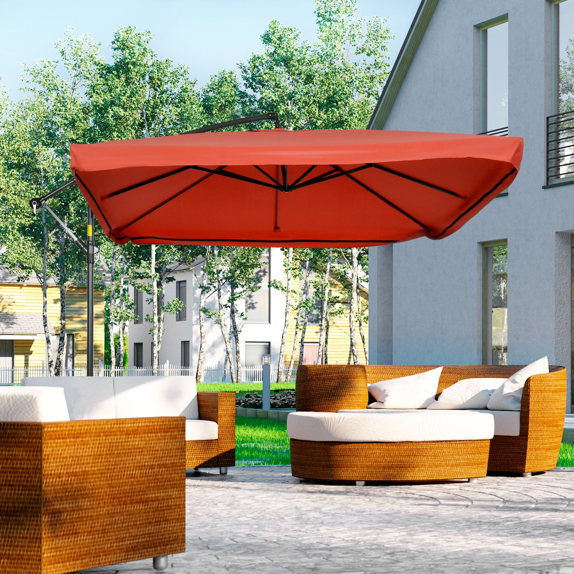 Aosom Offset Patio Umbrella 10ft Square - Beige Net-DECOROLALA