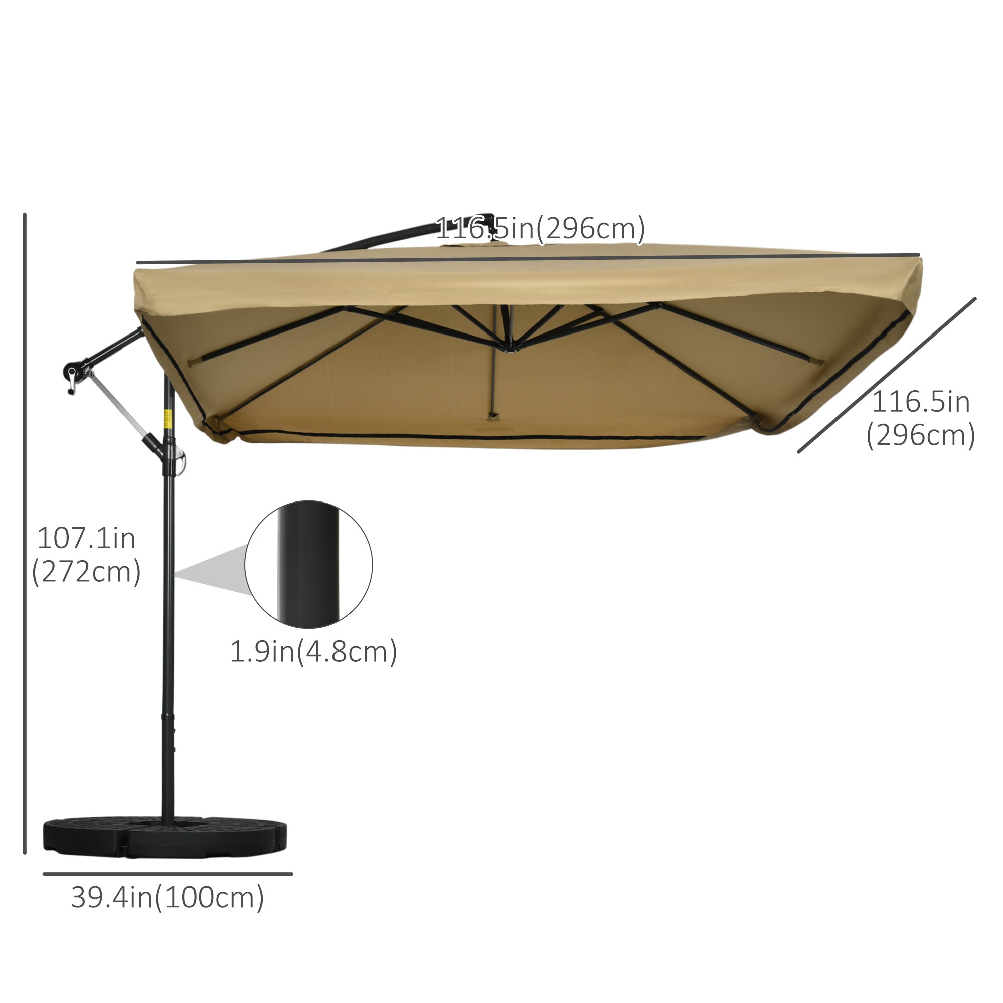 Aosom Offset Patio Umbrella 10ft Square - Beige Net-DECOROLALA