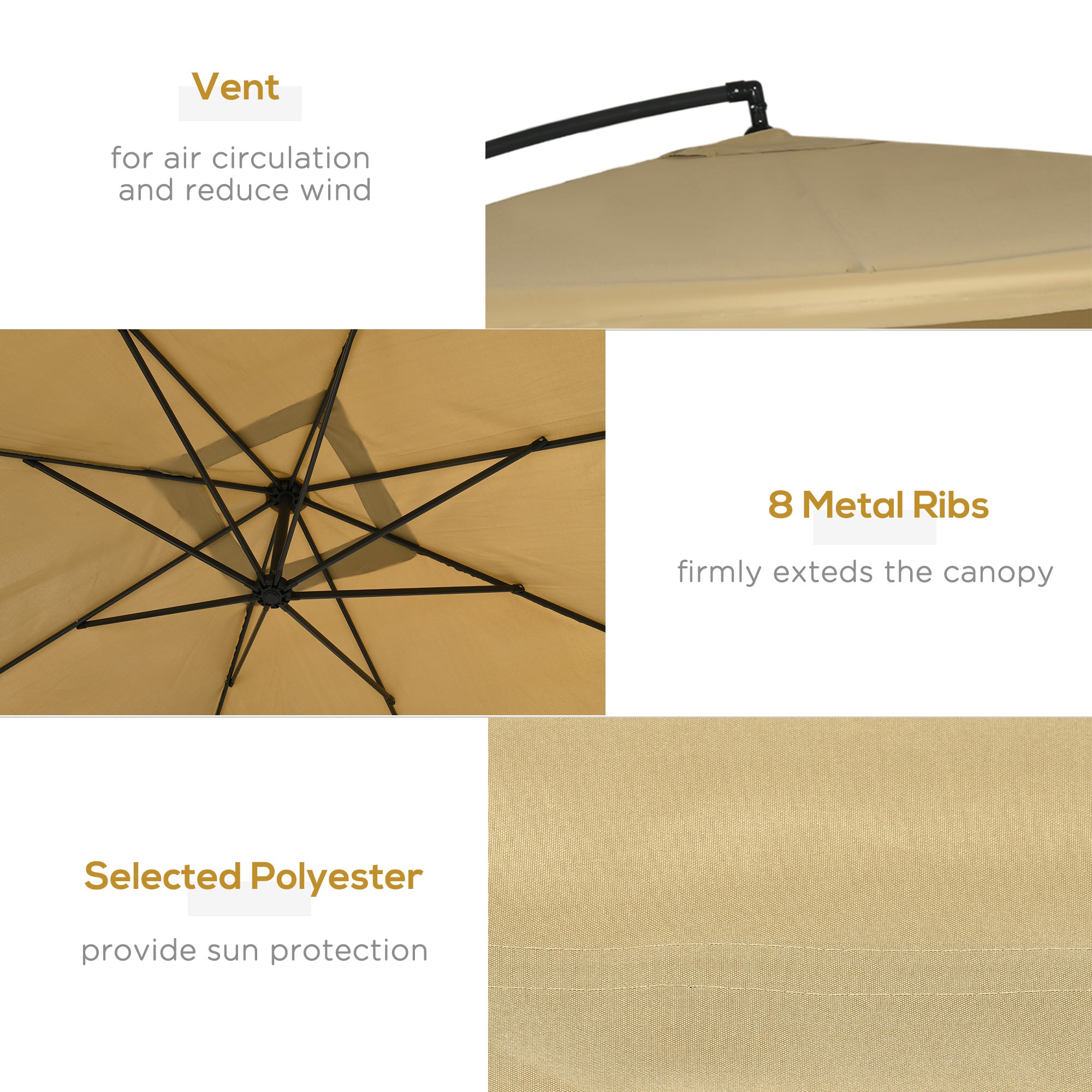 Aosom Offset Patio Umbrella 10ft Square - Beige Net-DECOROLALA