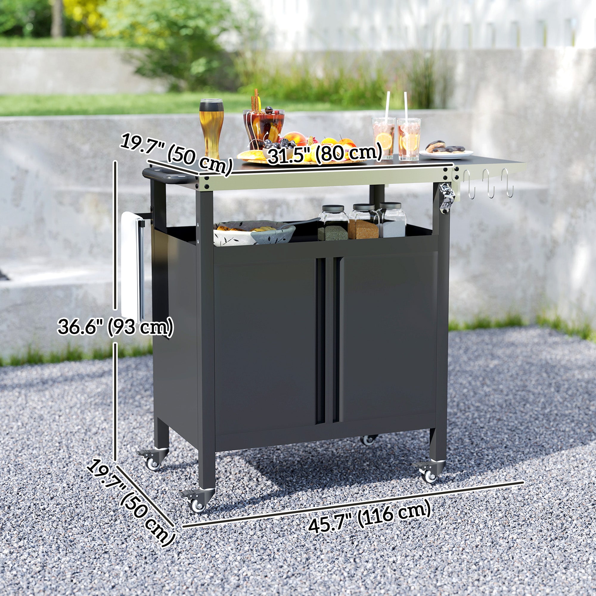 Aosom Outdoor BBQ Grill Cart with Stainless Steel Top - Black-DECOROLALA