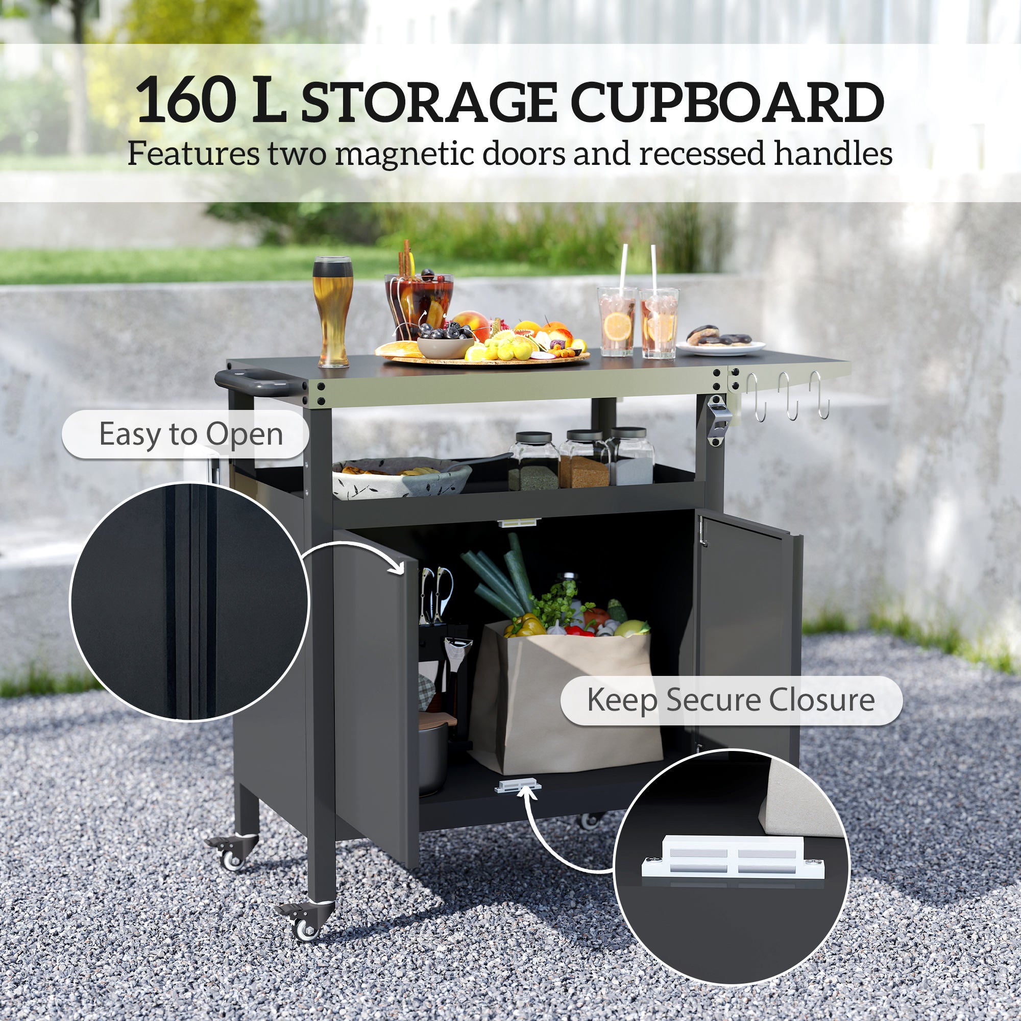 Aosom Outdoor BBQ Grill Cart with Stainless Steel Top - Black-DECOROLALA