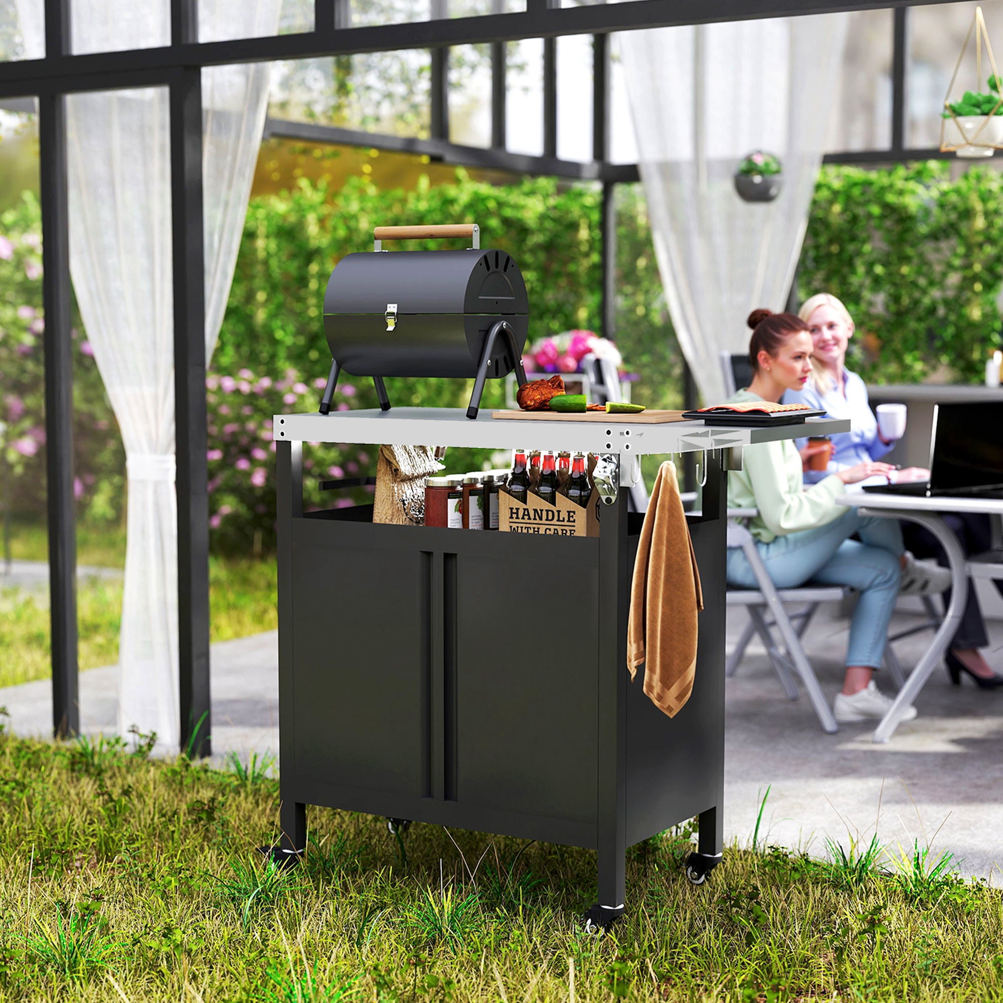 Aosom Outdoor BBQ Grill Cart with Stainless Steel Top - Black-DECOROLALA