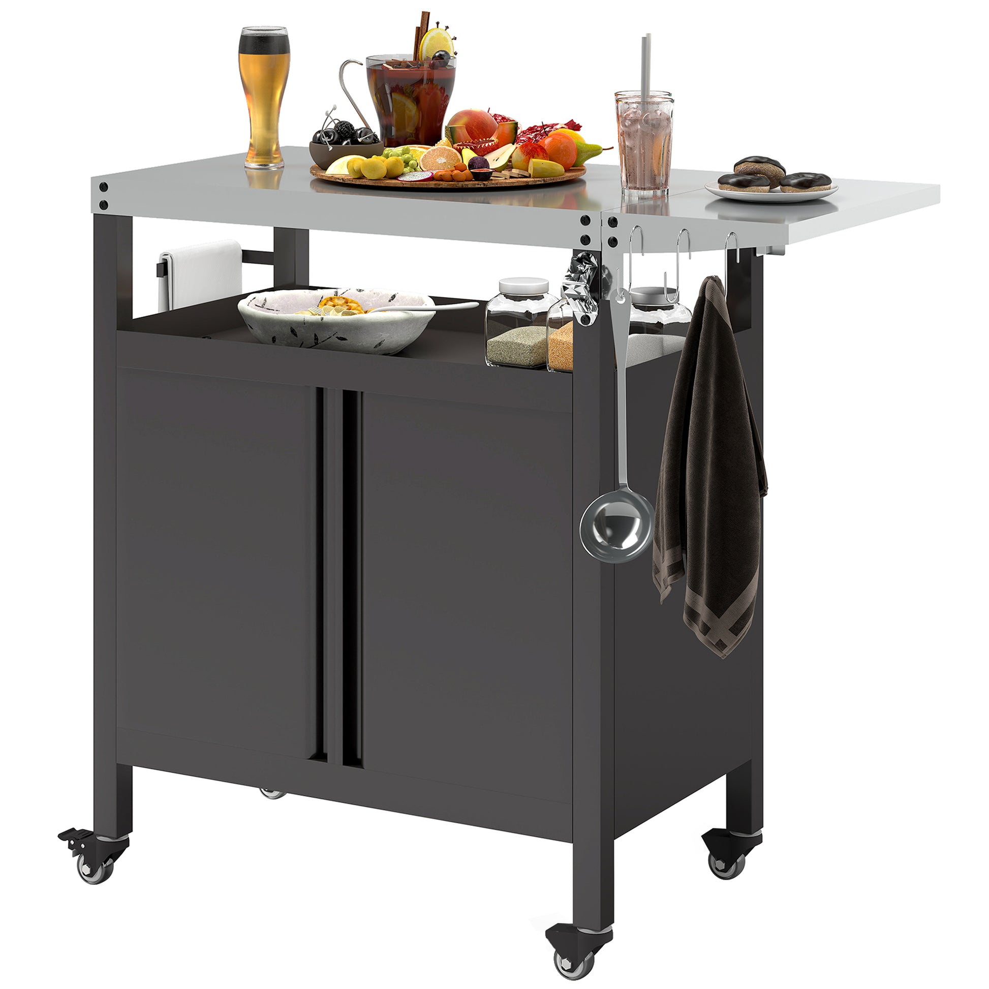 Aosom Outdoor BBQ Grill Cart with Stainless Steel Top - Black-DECOROLALA