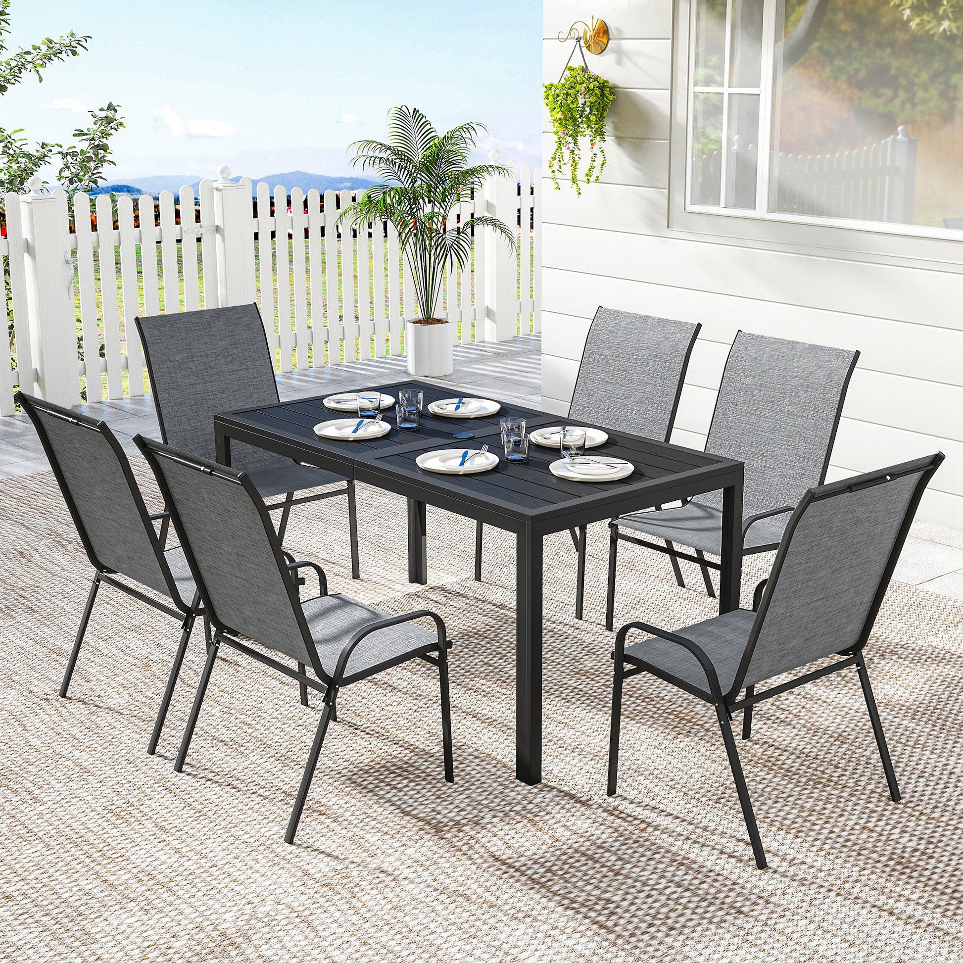 Aosom Outdoor Dining Set 6 Seater - Mixed Grey-DECOROLALA