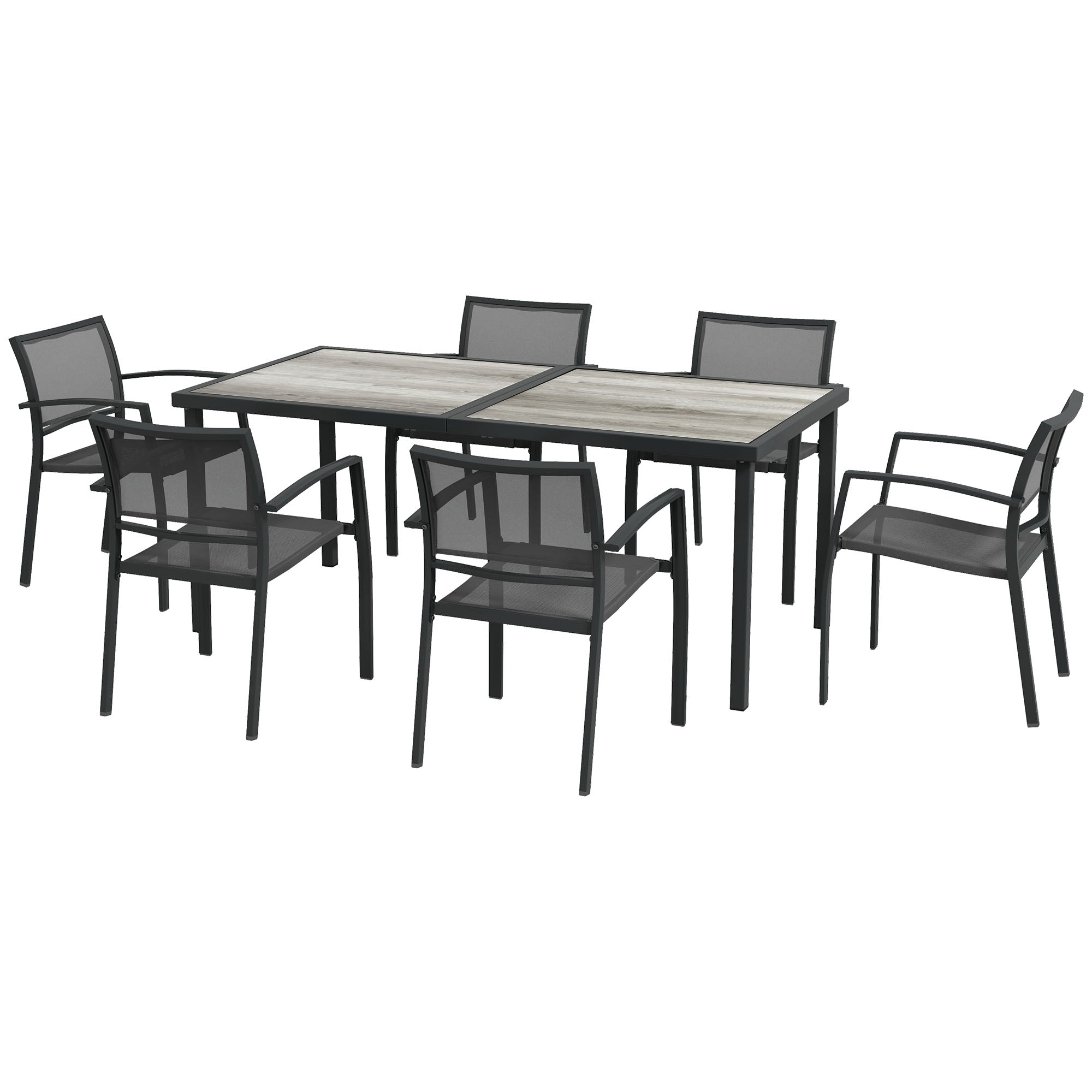 Aosom Outdoor Dining Set - 7pcs, Grey, Plastic, Mesh, Stackable Chairs, Patio Table-DECOROLALA