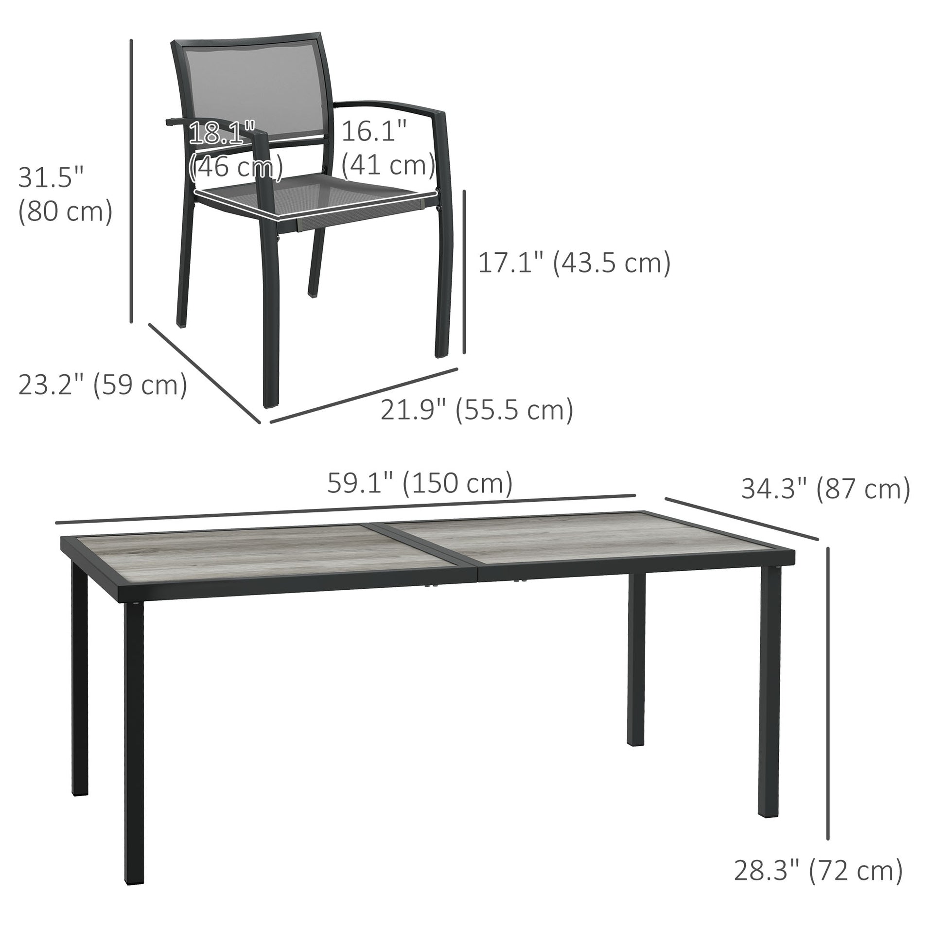 Aosom Outdoor Dining Set - 7pcs, Grey, Plastic, Mesh, Stackable Chairs, Patio Table-DECOROLALA