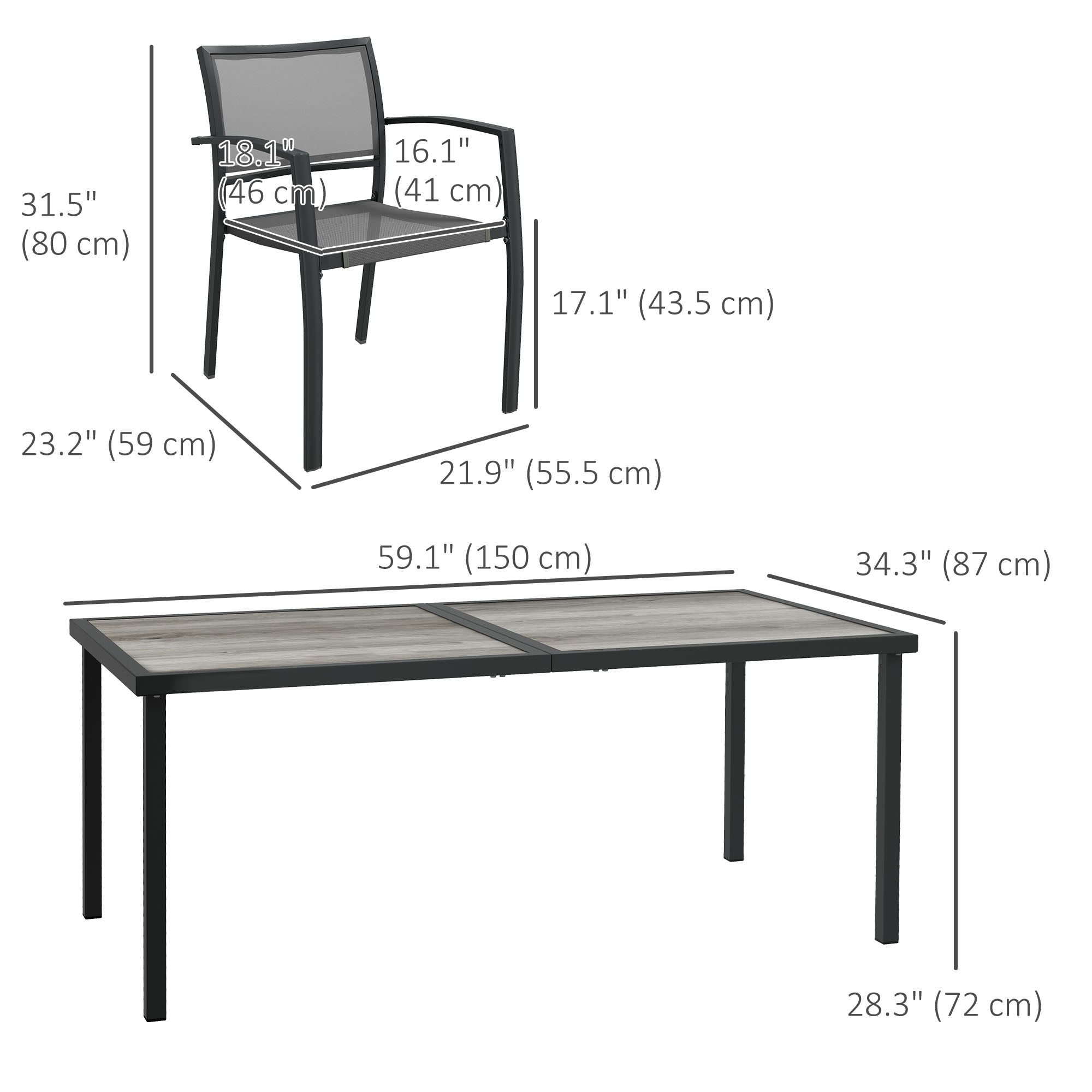 Aosom Outdoor Dining Set - 7pcs, Grey, Plastic, Mesh, Stackable Chairs, Patio Table-DECOROLALA