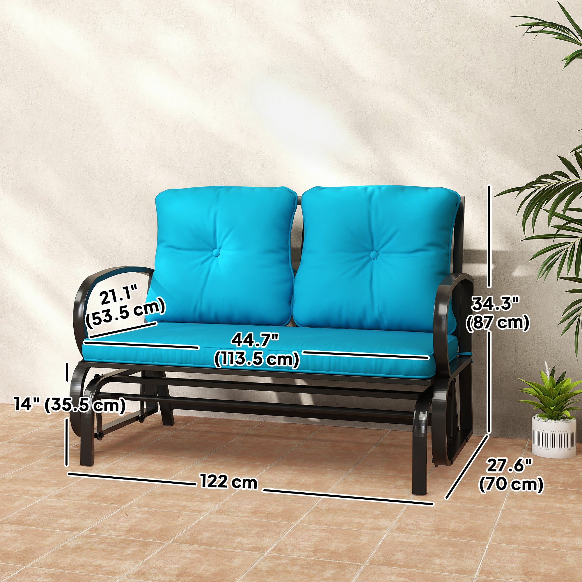 Aosom Outdoor Glider Chair 2-Person Blue Steel-DECOROLALA
