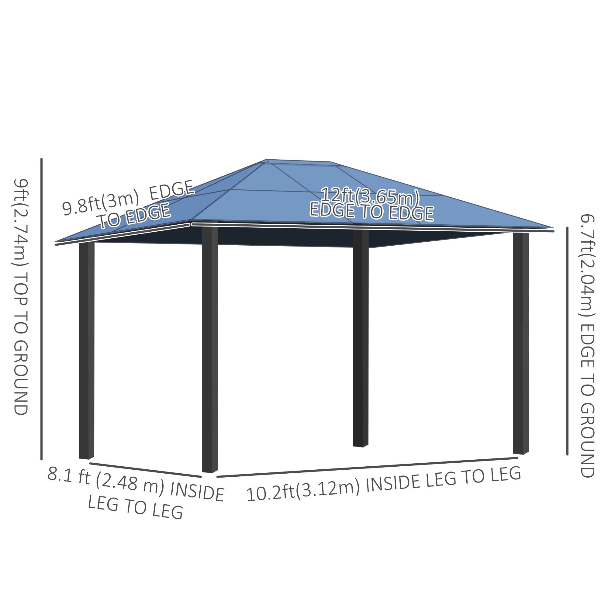 Aosom Outdoor Hardtop Gazebo 12' x 9.8' Polycarbonate-DECOROLALA