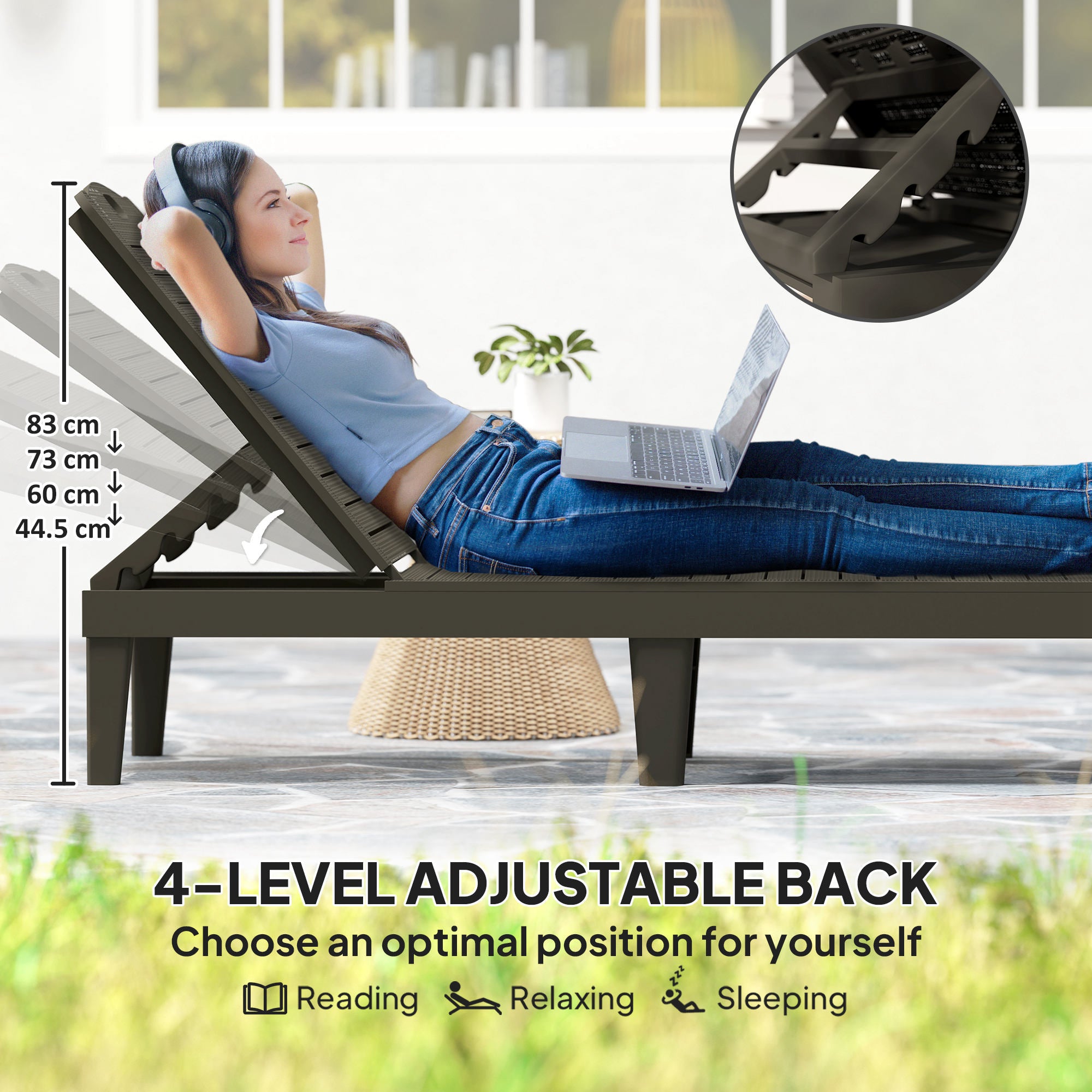 Aosom Outdoor Lounge Chair Set of 2 - Black-DECOROLALA