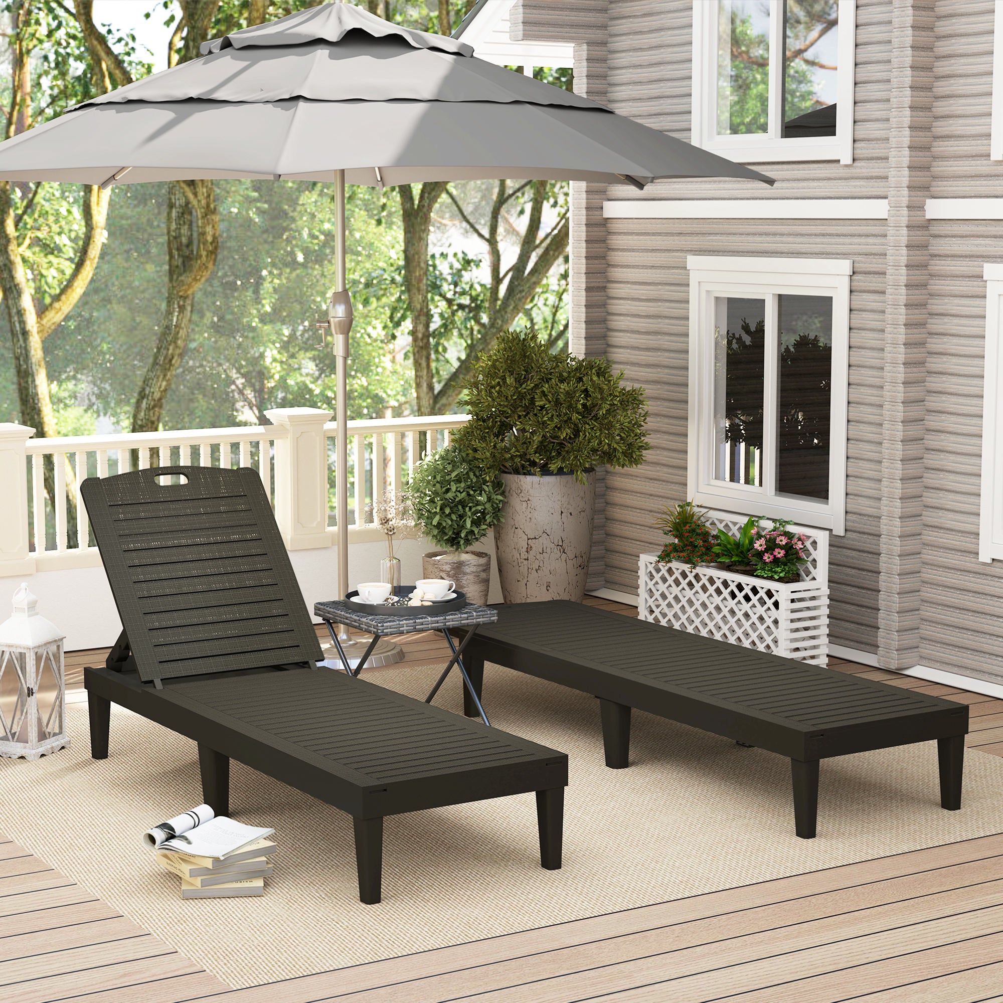 Aosom Outdoor Lounge Chair Set of 2 - Black-DECOROLALA
