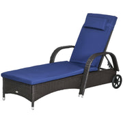 Aosom Outdoor Lounger - 5-Level Adjustable, Deep Coffee & Navy Blue, with Wheels-DECOROLALA