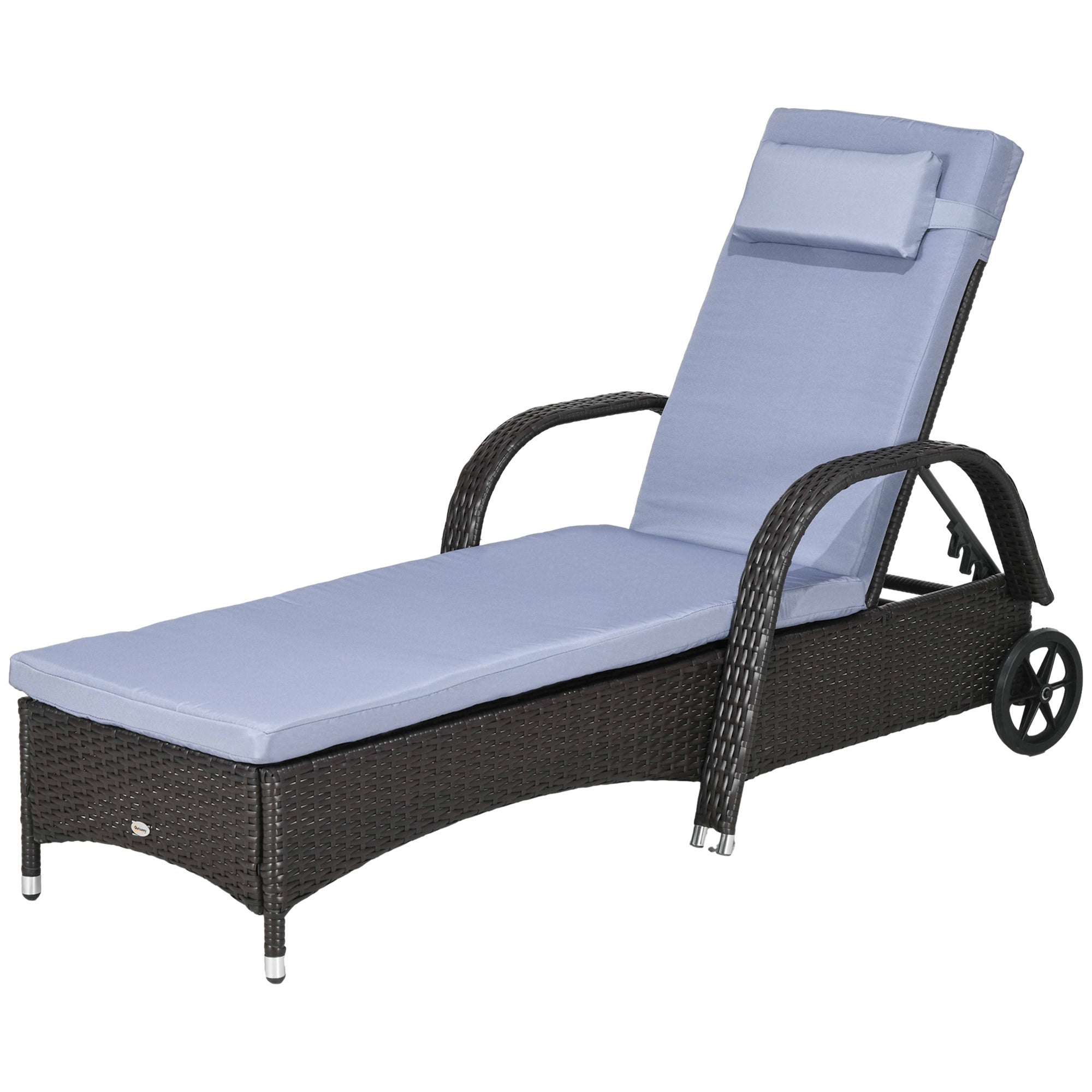 Aosom Outdoor Lounger Chair - Deep Coffee 5-Level Adjustable-DECOROLALA