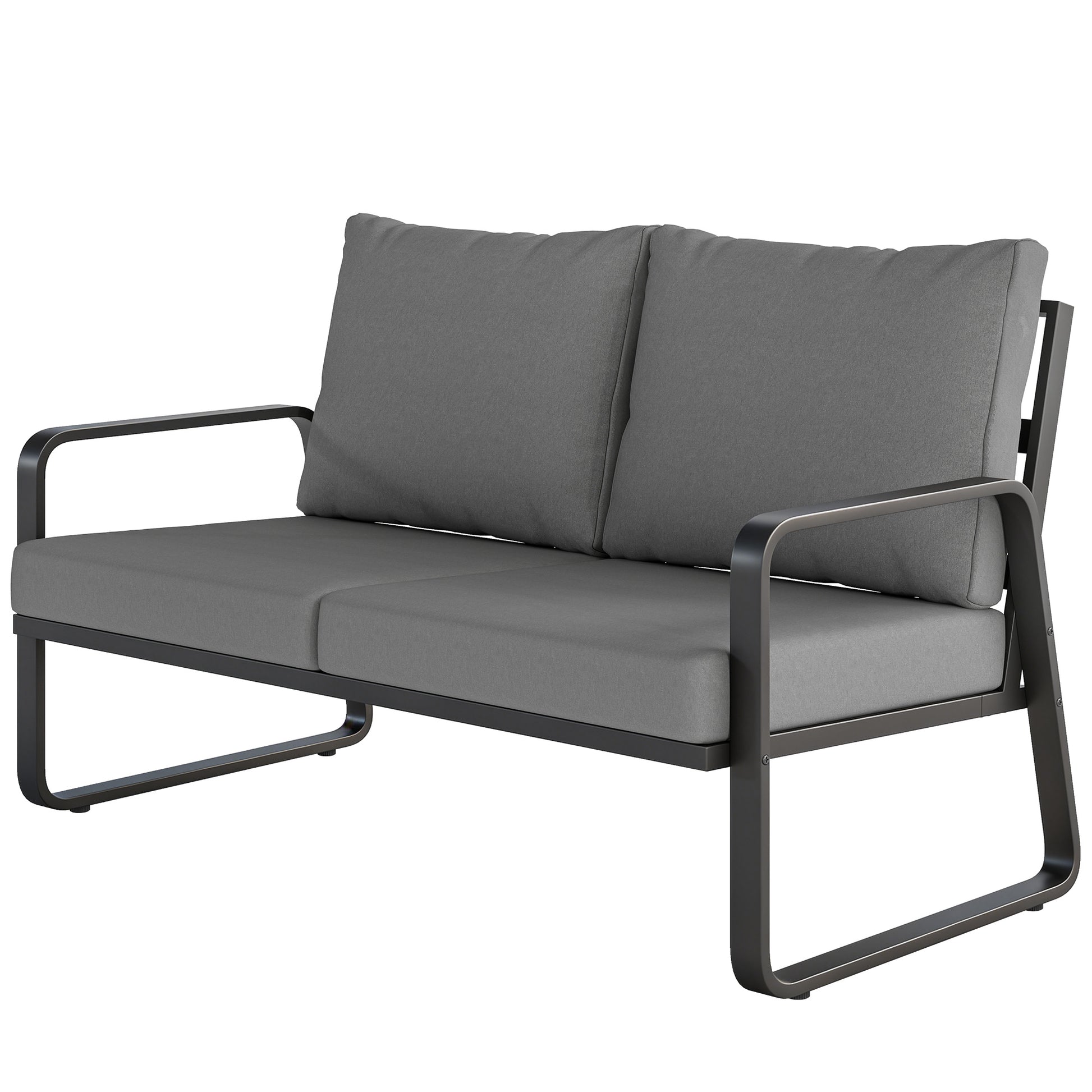 Aosom Outdoor Loveseat 2-Seater - Black & Light Grey-DECOROLALA