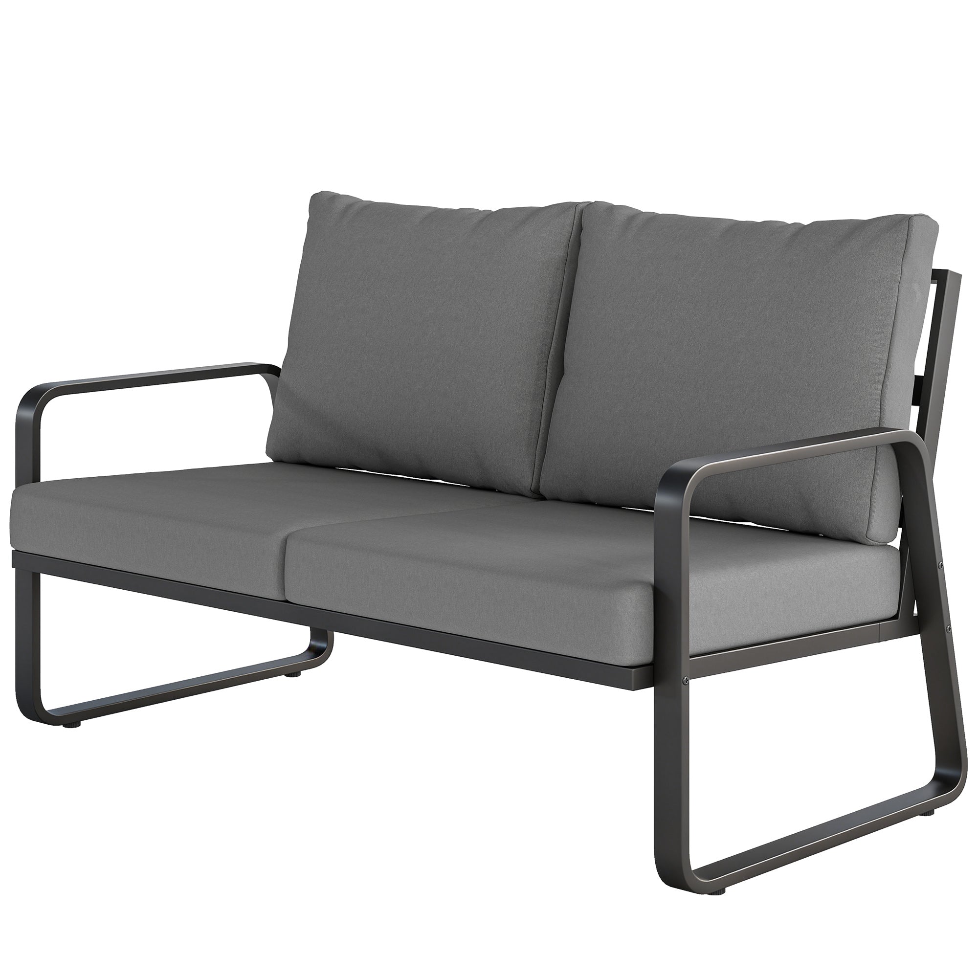 Aosom Outdoor Loveseat 2-Seater - Black & Light Grey-DECOROLALA