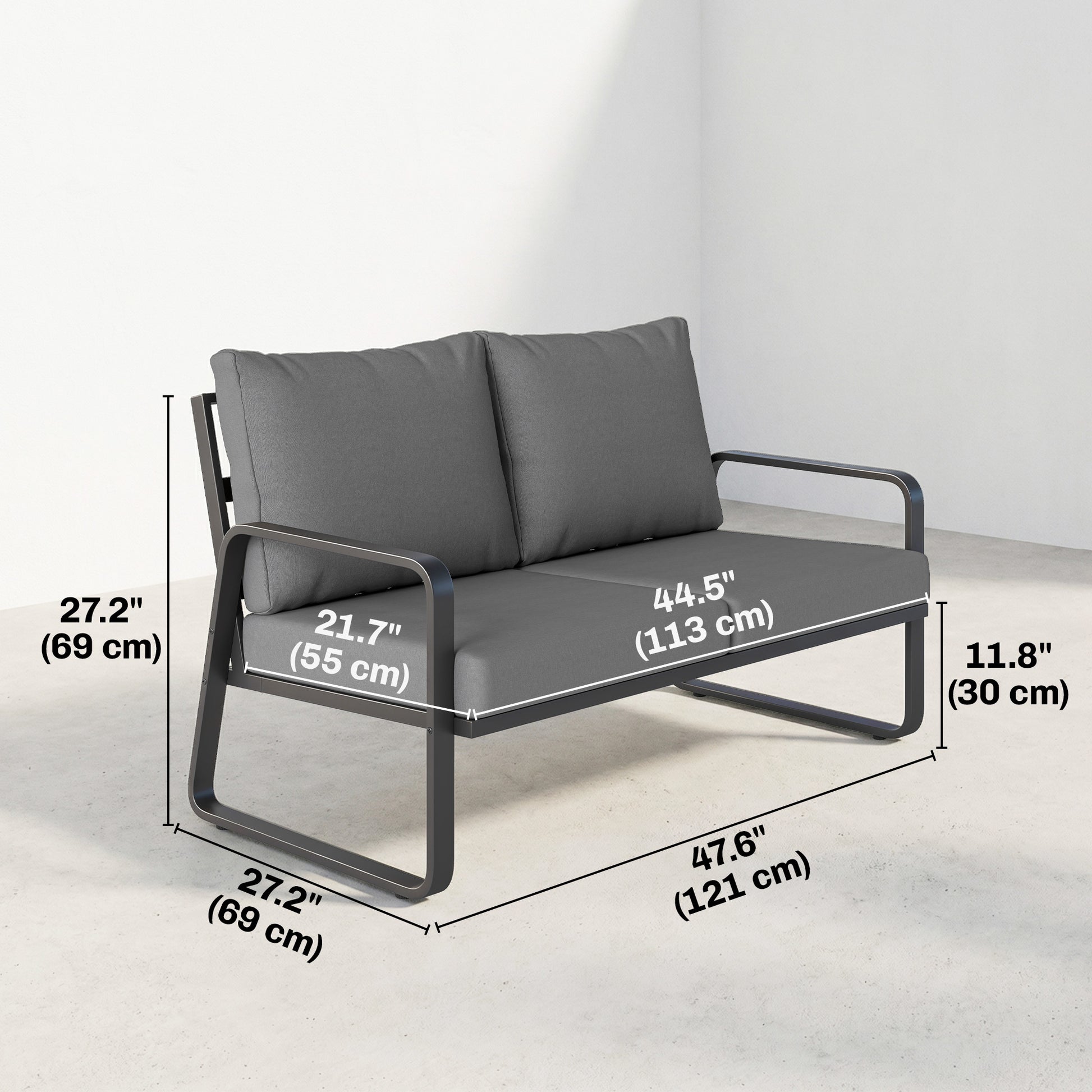Aosom Outdoor Loveseat 2-Seater - Black & Light Grey-DECOROLALA