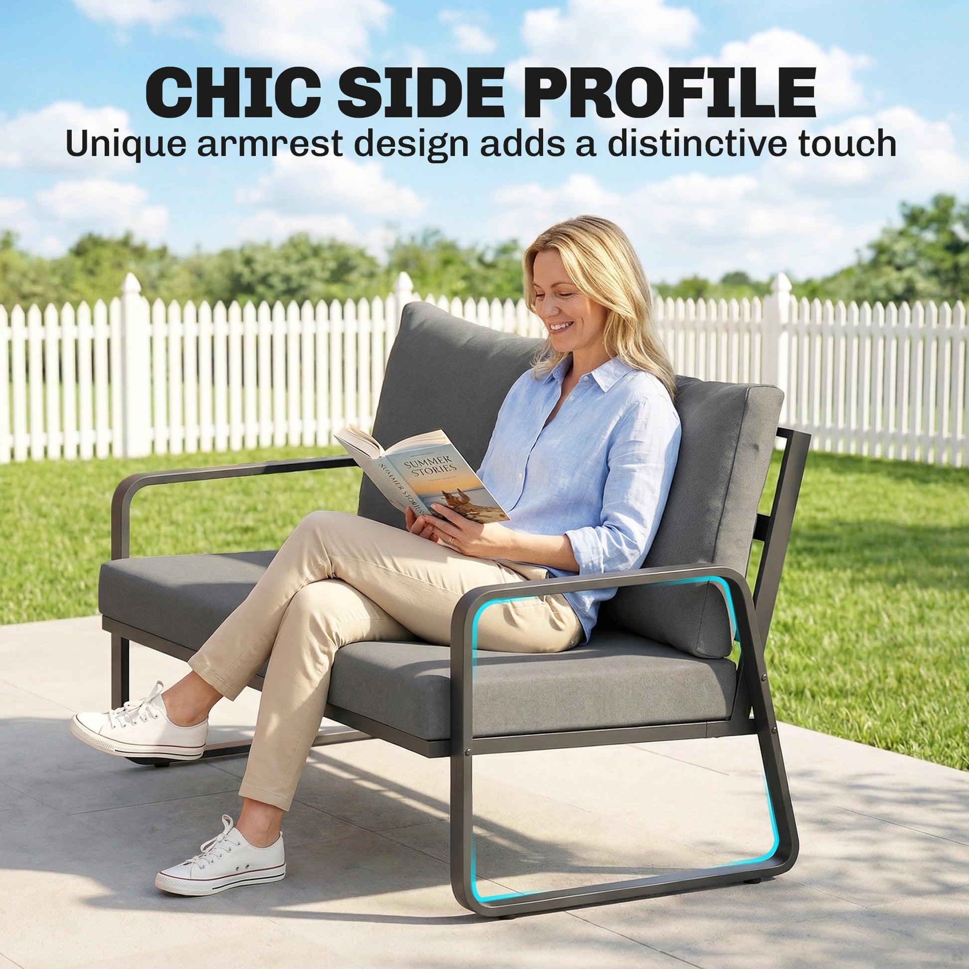 Aosom Outdoor Loveseat 2-Seater - Black & Light Grey-DECOROLALA