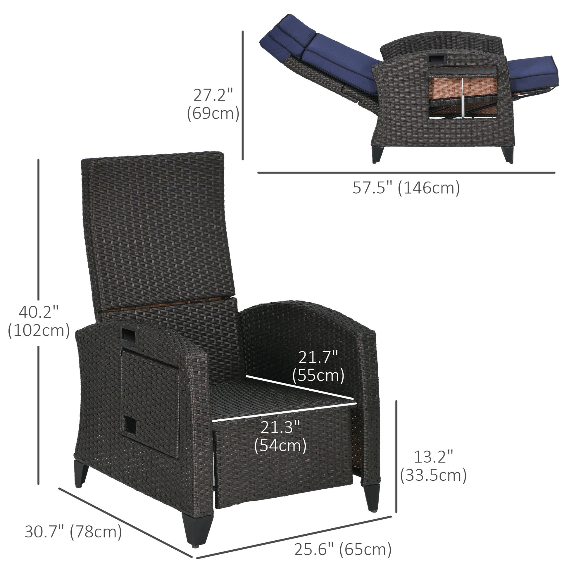 Aosom Outdoor Recliner Chair - Blue Adjustable-DECOROLALA