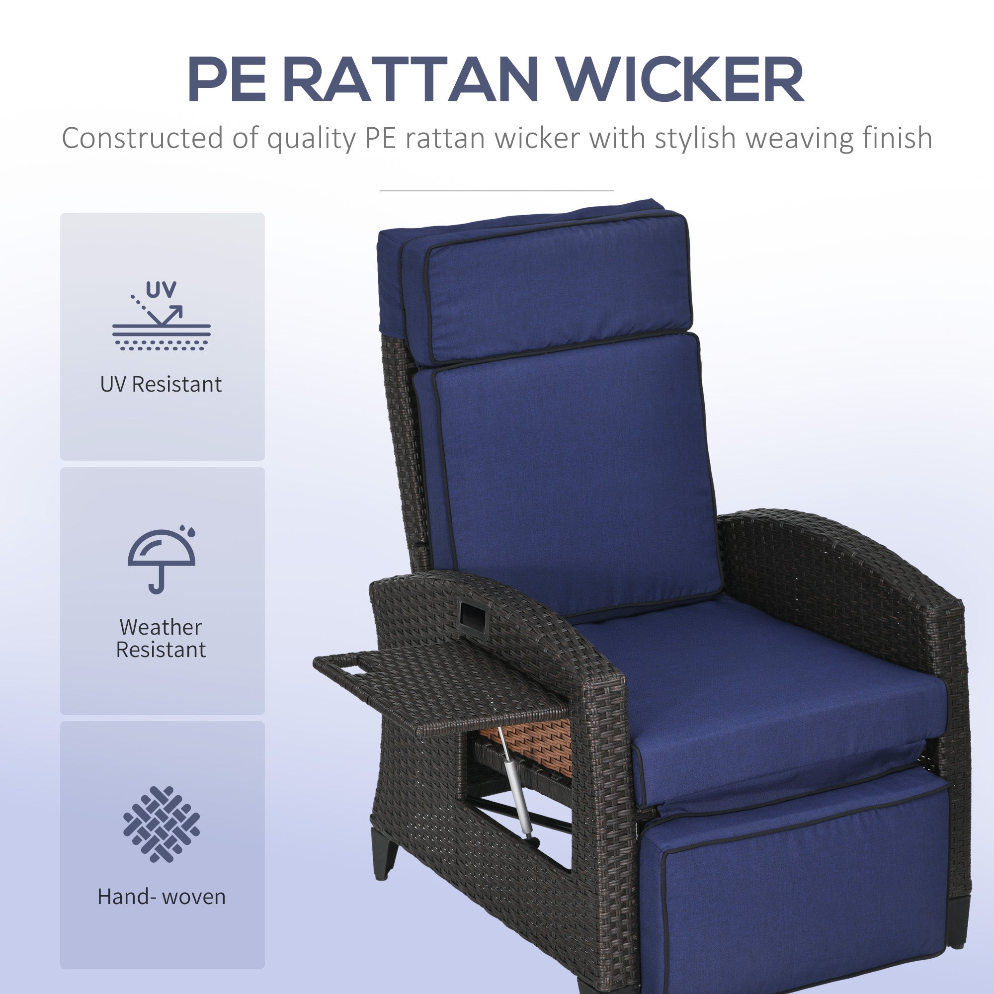 Aosom Outdoor Recliner Chair - Blue Adjustable-DECOROLALA