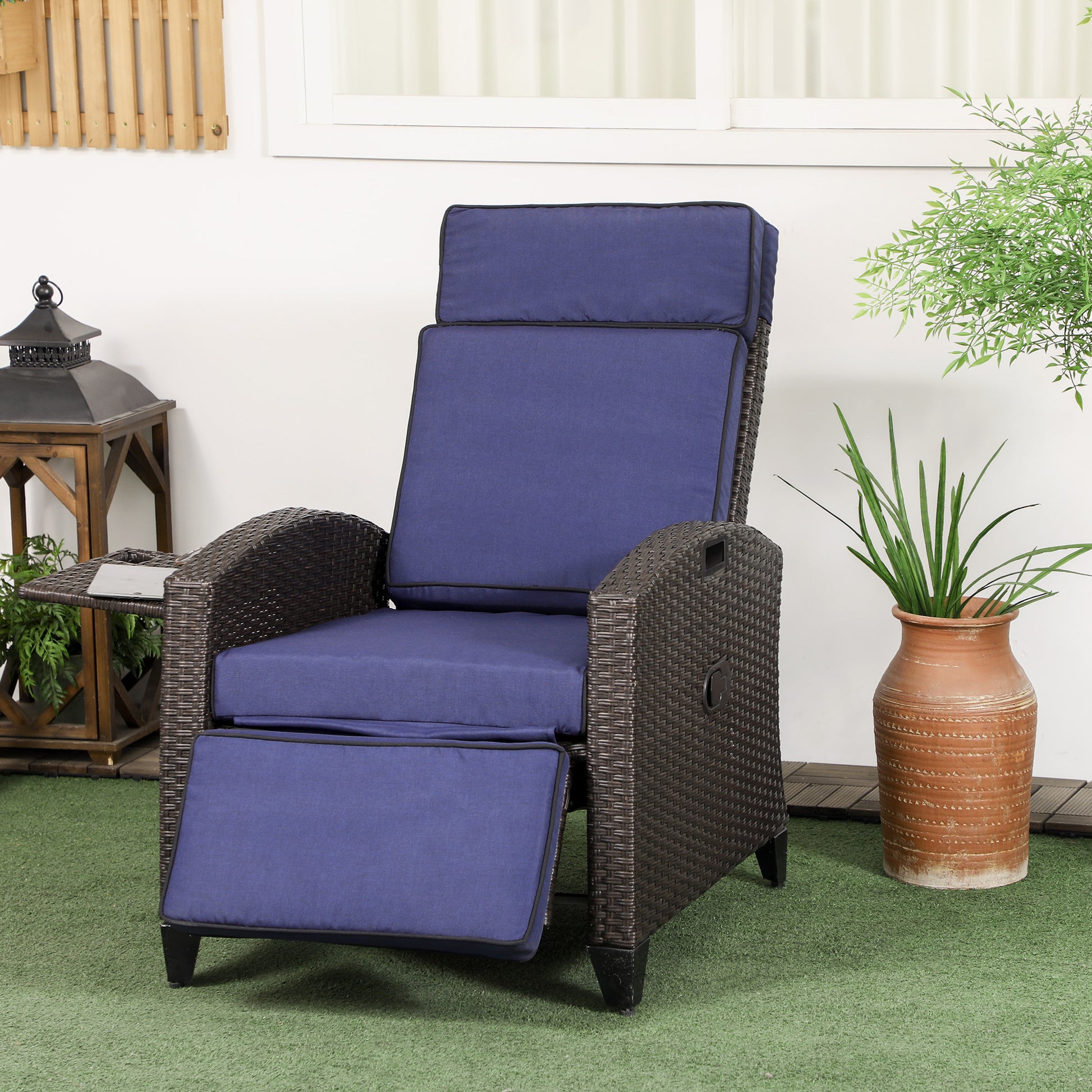 Aosom Outdoor Recliner Chair - Blue Adjustable-DECOROLALA