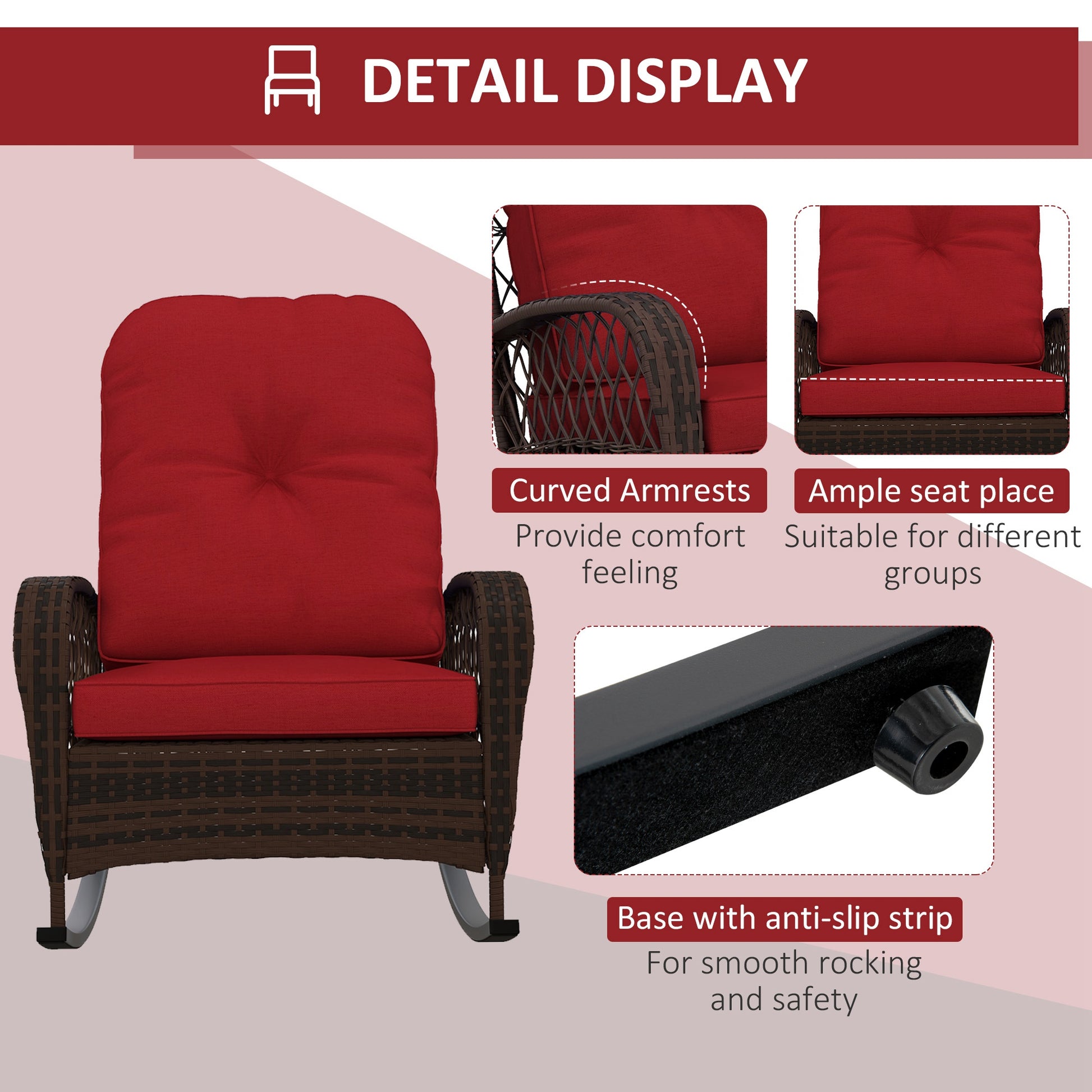 Aosom Outdoor Rocking Chair Wicker Red Cushion-DECOROLALA