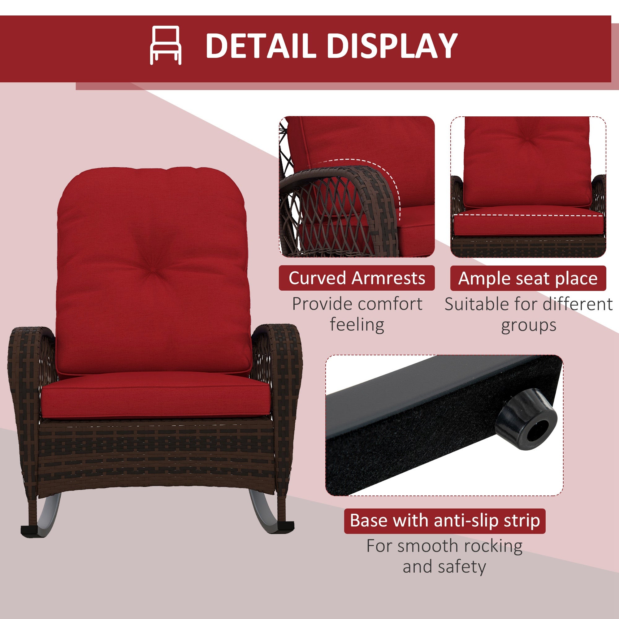 Aosom Outdoor Rocking Chair Wicker Red Cushion-DECOROLALA