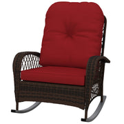 Aosom Outdoor Rocking Chair Wicker Red Cushion-DECOROLALA