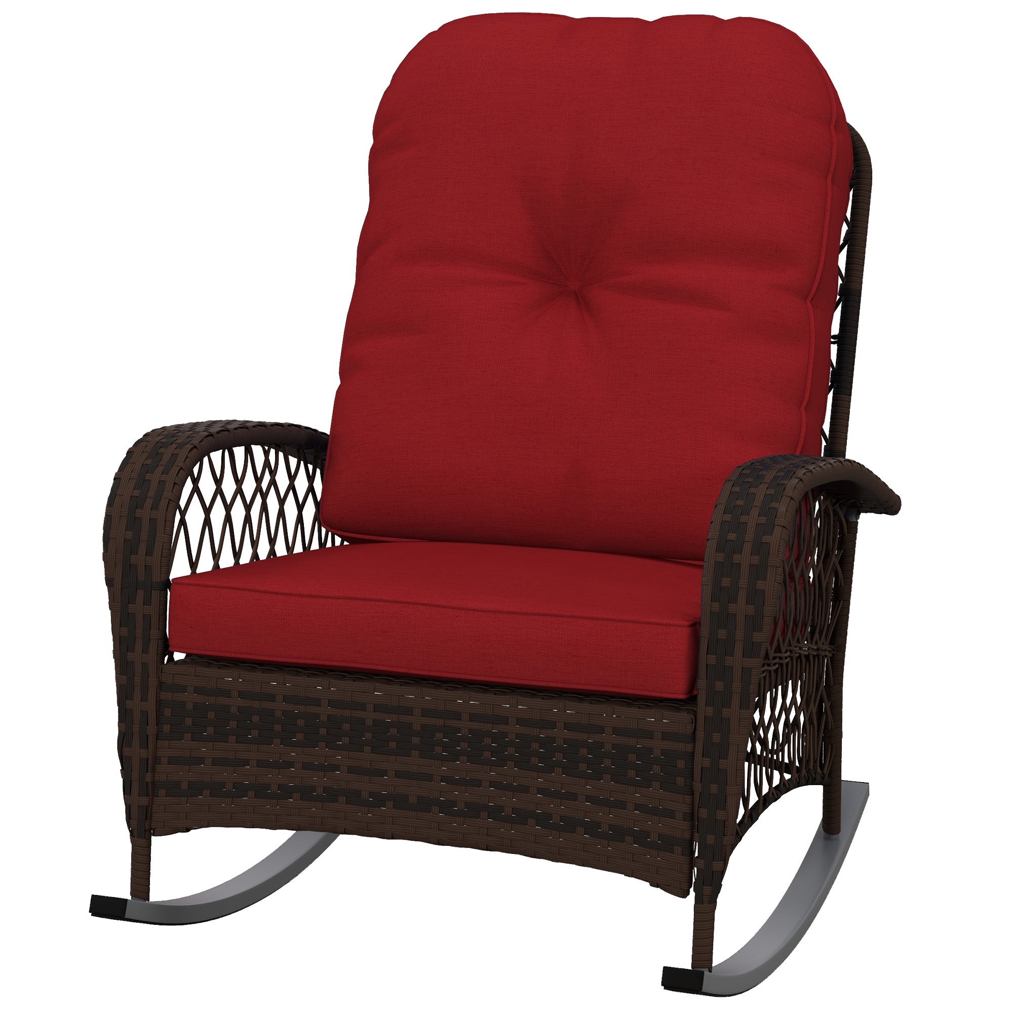 Aosom Outdoor Rocking Chair Wicker Red Cushion-DECOROLALA