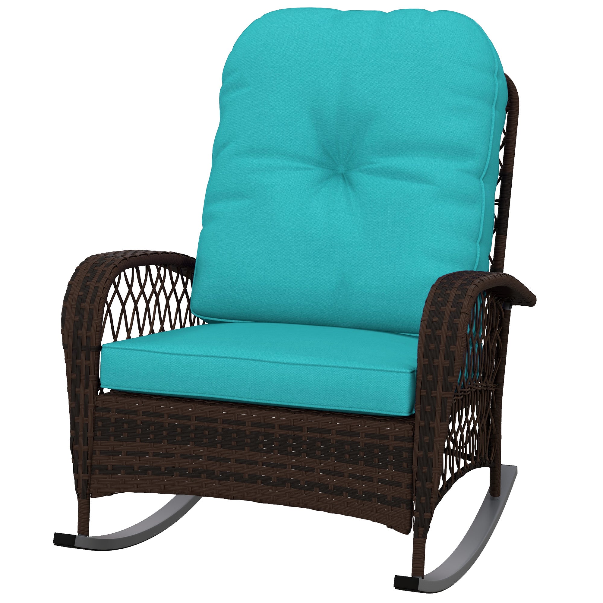 Aosom Outdoor Rocking Chair - Wicker Turquoise Cushions-DECOROLALA